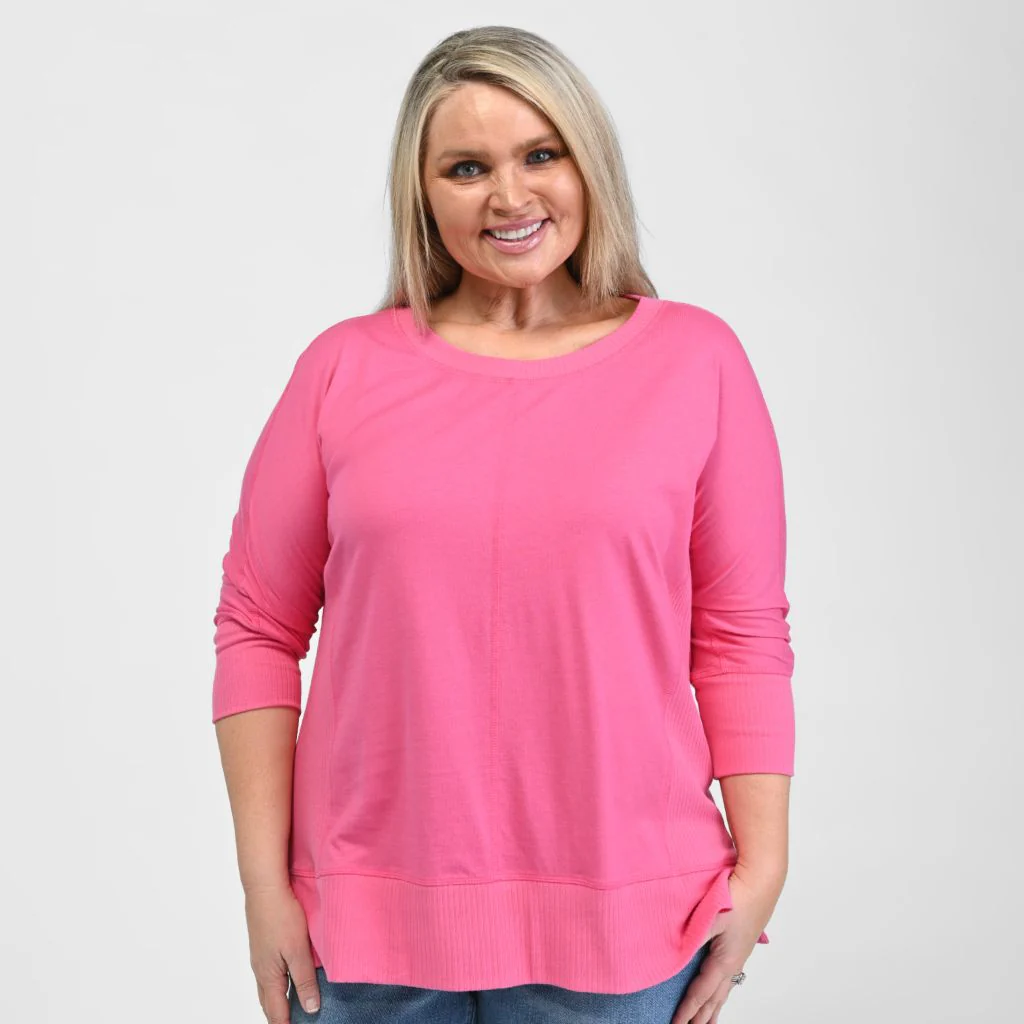 Christopher & Banks Relaxed Restyled Ribbed Detail Dolman 3/4 Sleeve Top - Image 6