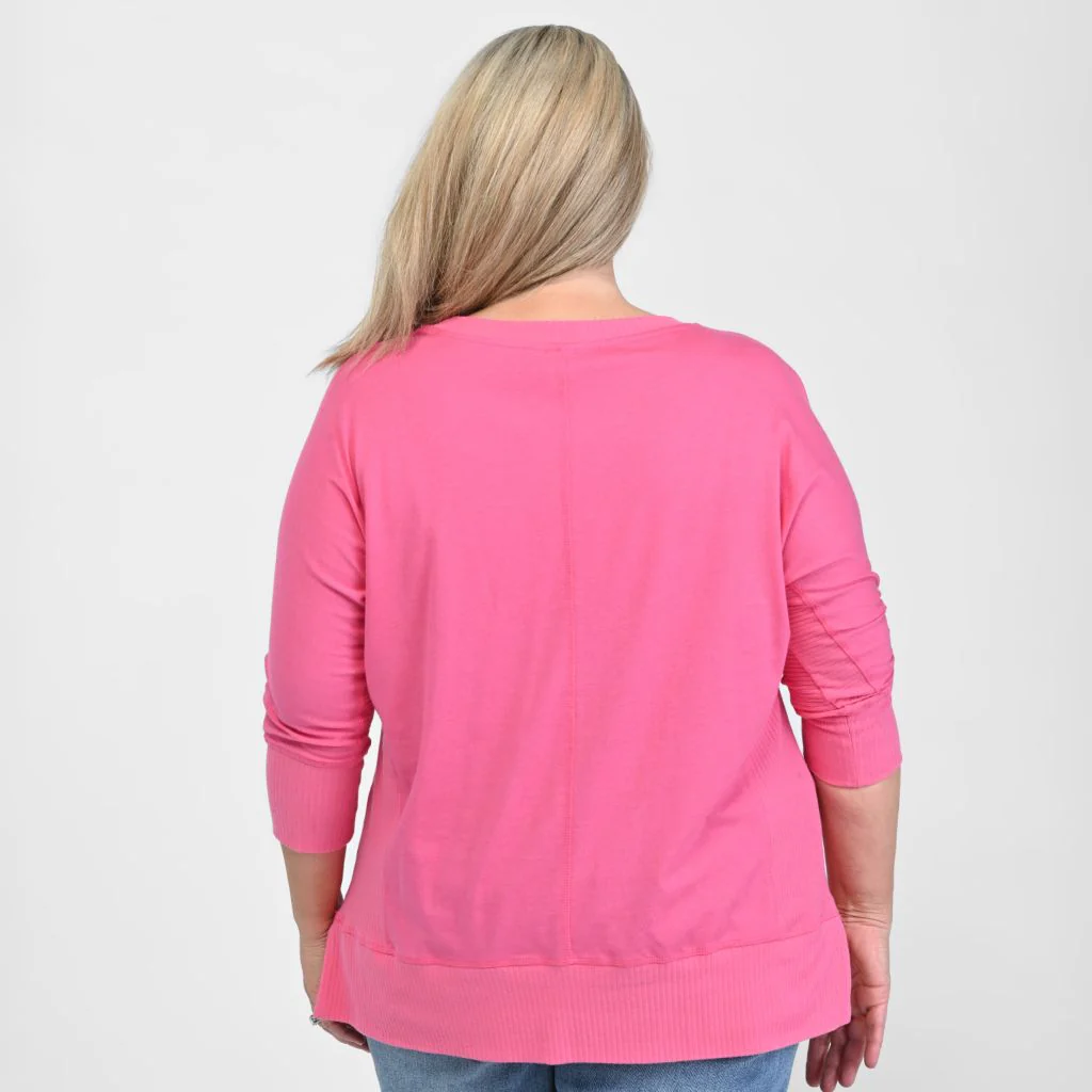 Christopher & Banks Relaxed Restyled Ribbed Detail Dolman 3/4 Sleeve Top - Image 7