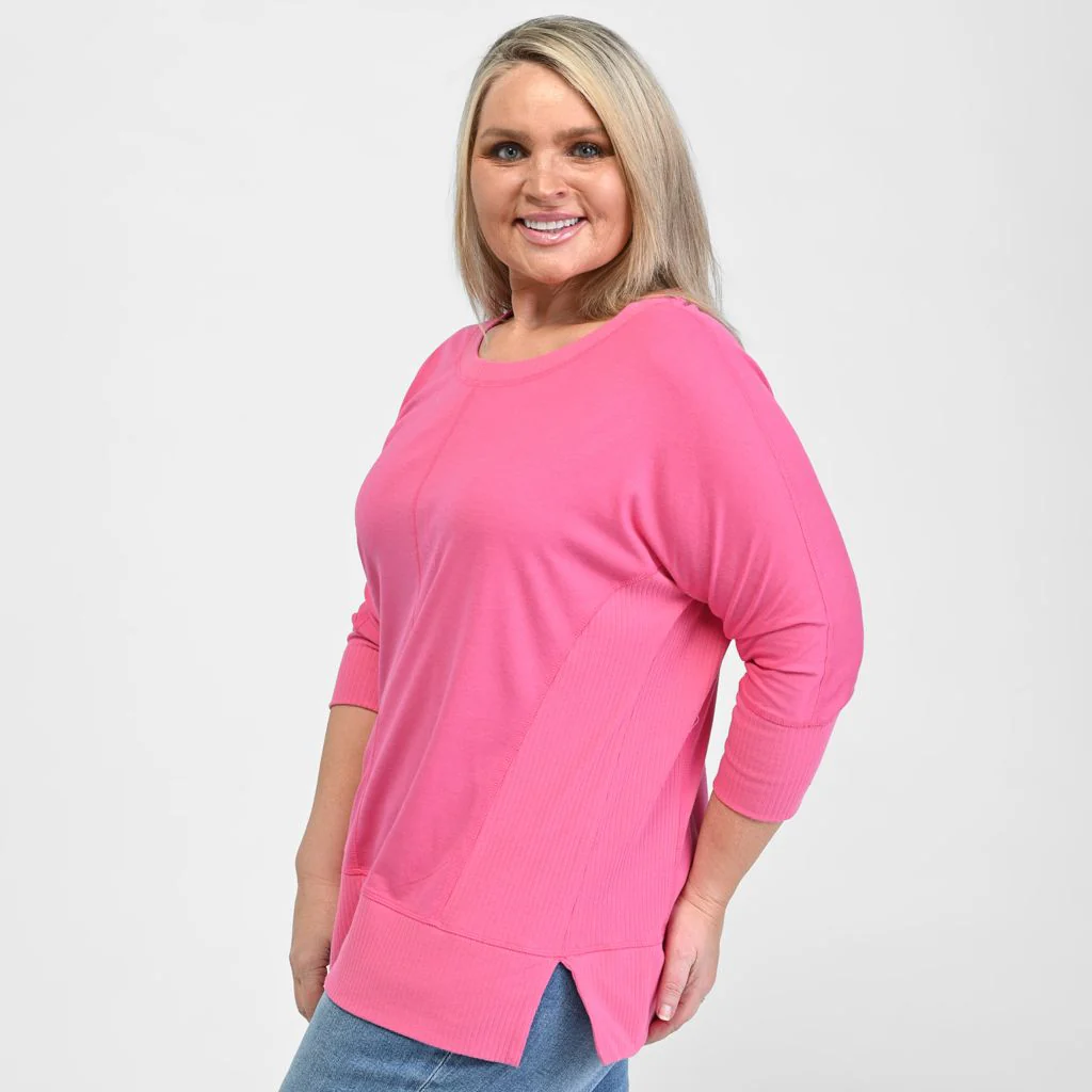Christopher & Banks Relaxed Restyled Ribbed Detail Dolman 3/4 Sleeve Top - Image 8