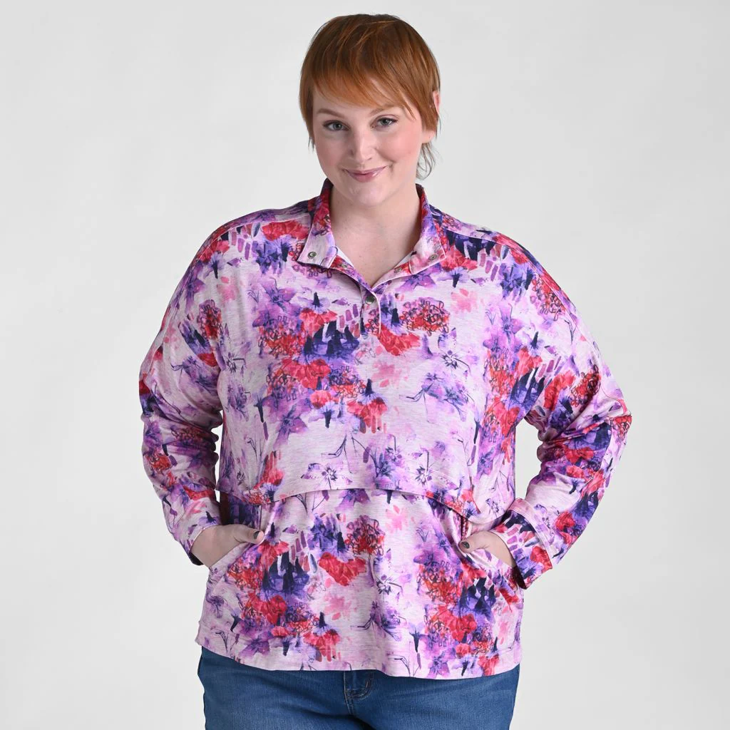 Christopher & Banks Relaxed Restyled Space Dye Print Quarter Snap Top - Image 6