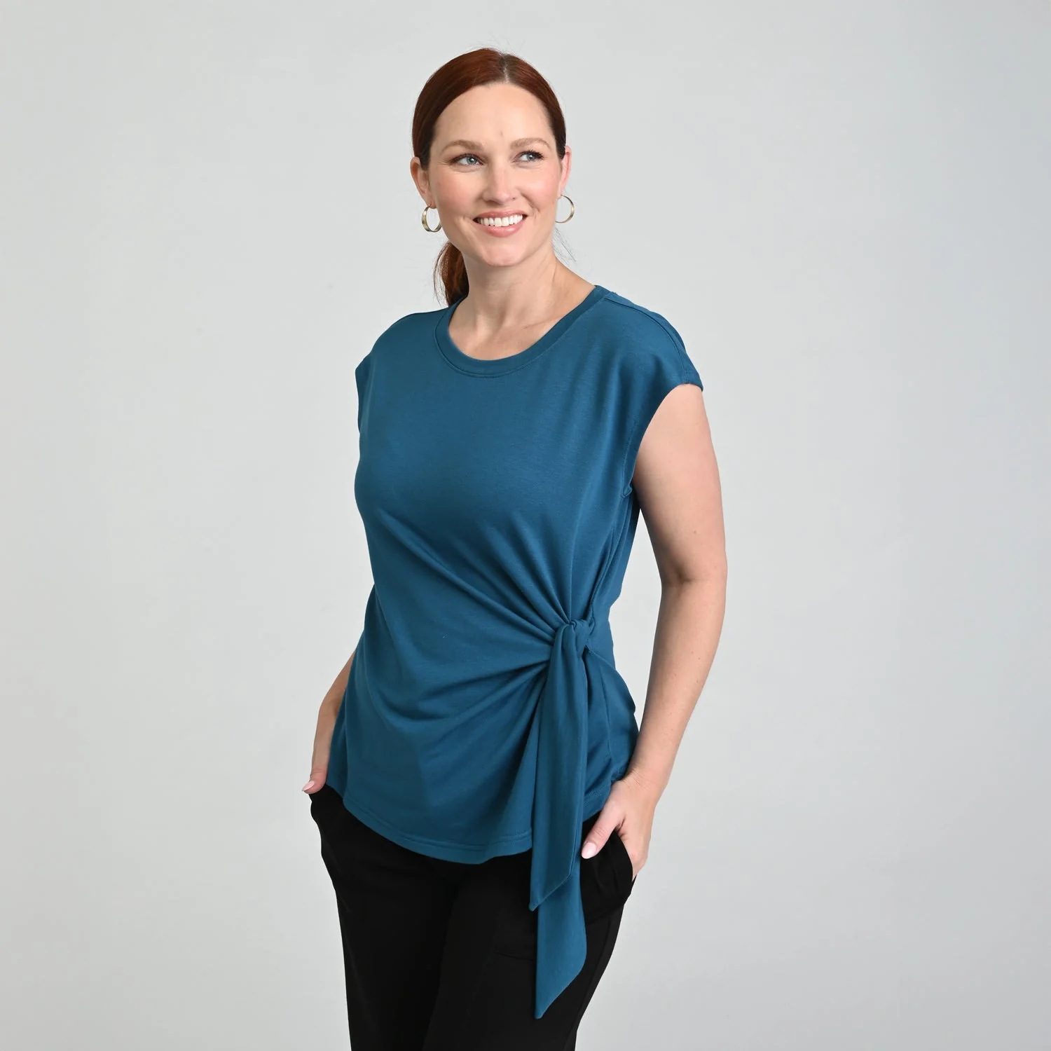 Christopher & Banks Relaxed Restyled Tie Waist Cap Sleeve Tee - Image 3
