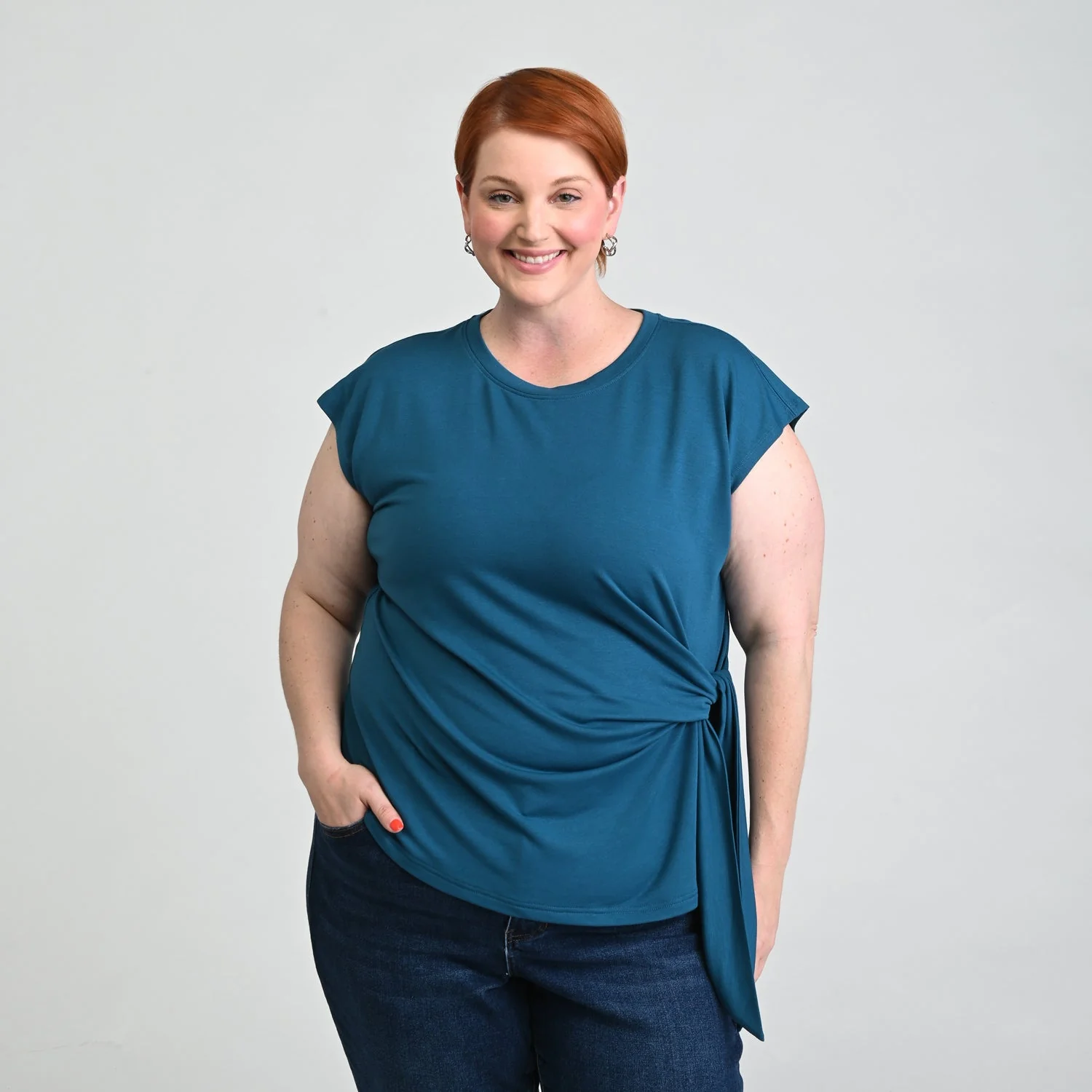 Christopher & Banks Relaxed Restyled Tie Waist Cap Sleeve Tee - Image 4