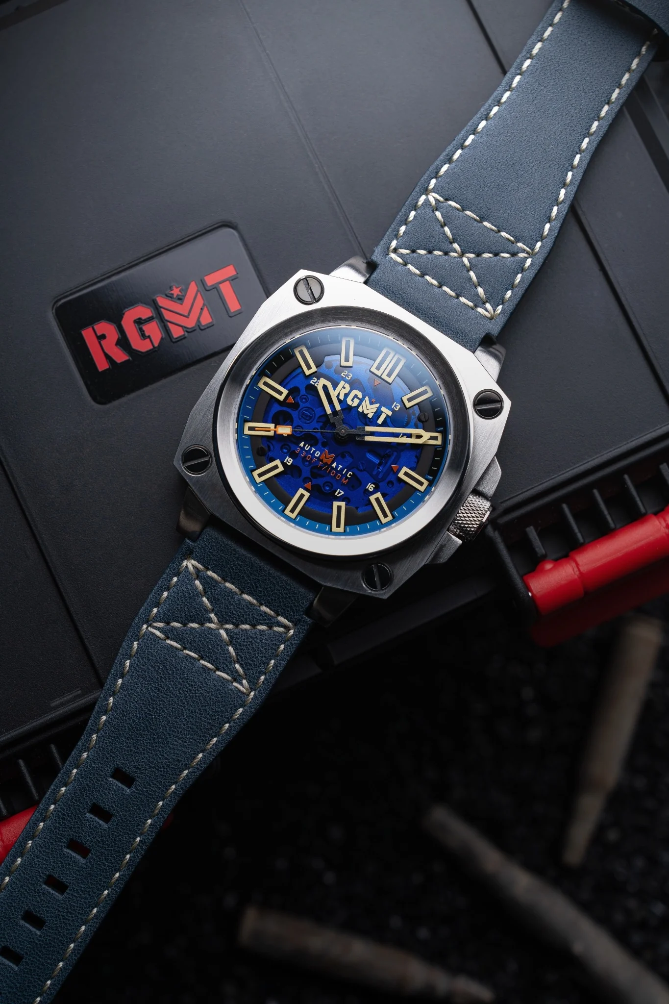 RGMT Men's 46mm Altimeter Skeletonized Automatic Leather Strap Watch - Image 7