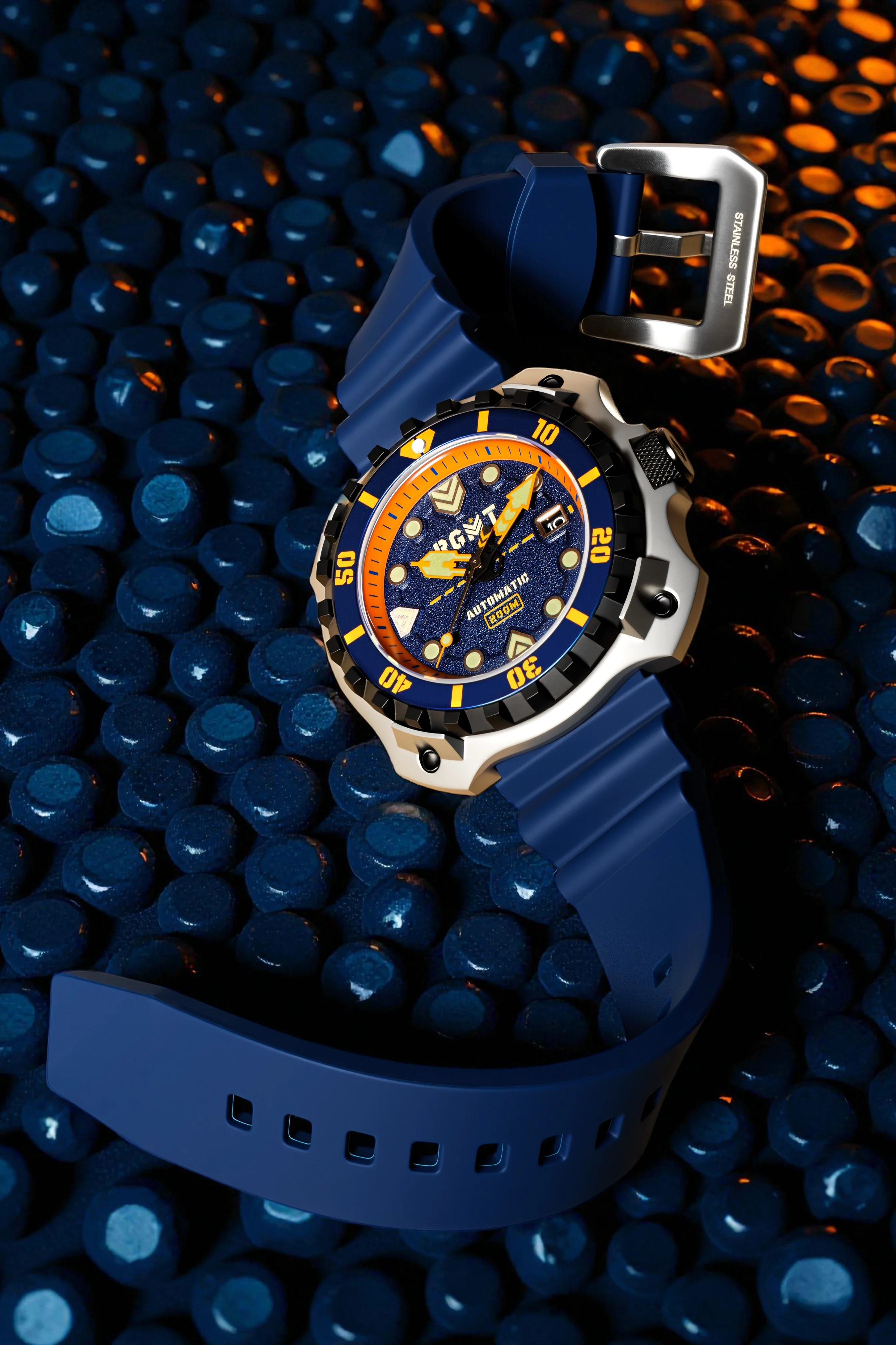 RGMT Men's 48mm Minesweep Automatic Silicone Strap Watch - Image 8
