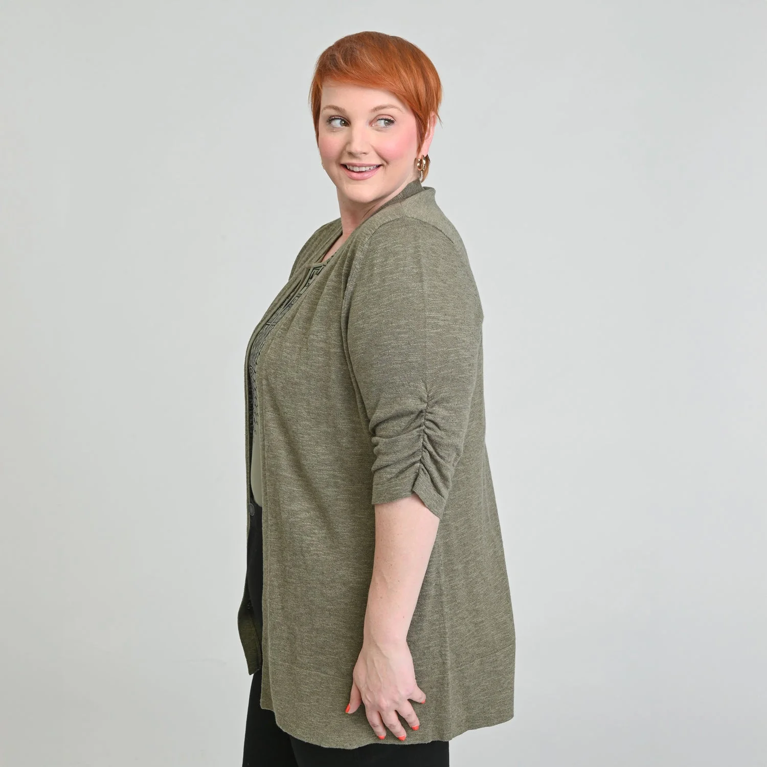 Christopher & Banks Ruched ¾ Sleeve Textured Cardigan - Image 11
