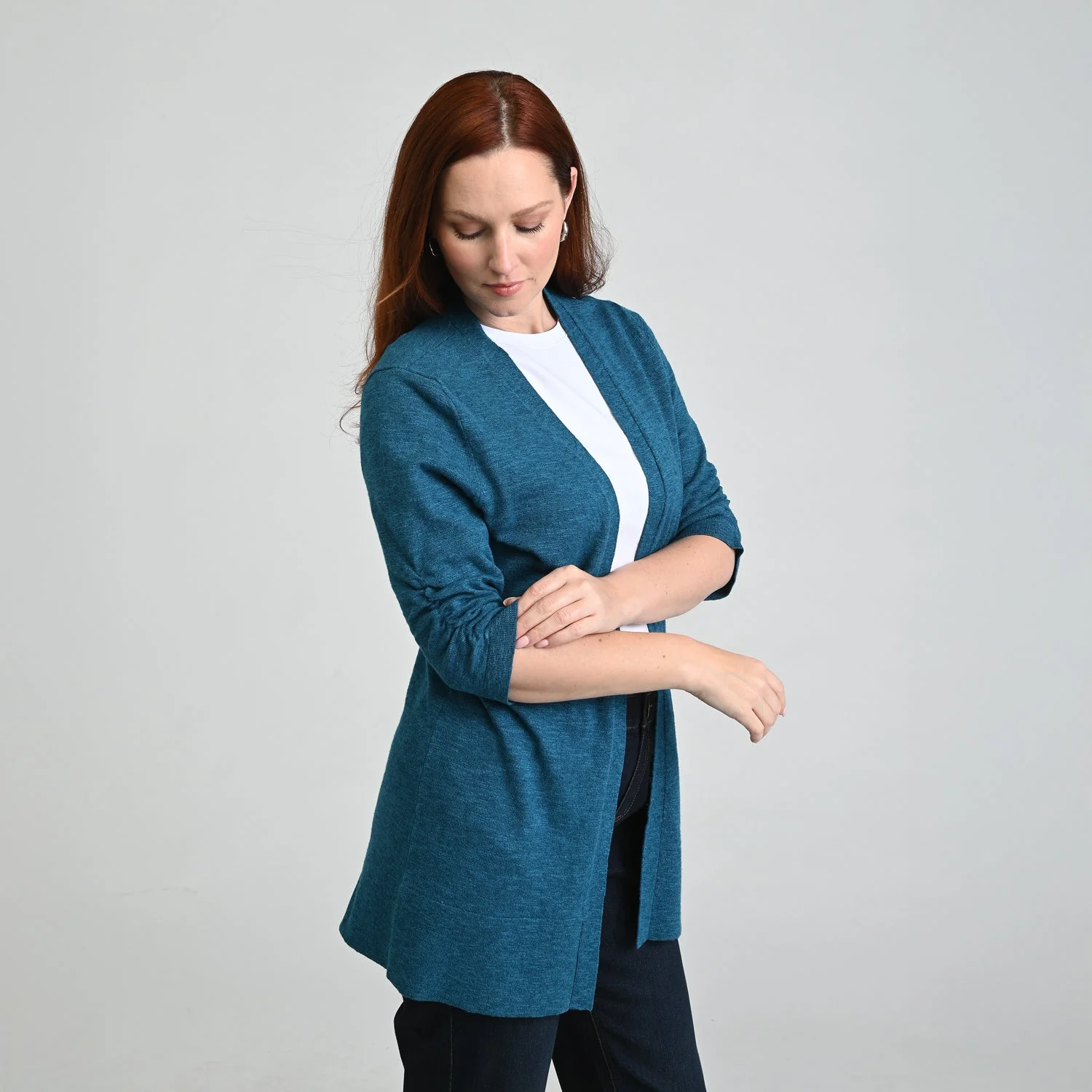 Christopher & Banks Ruched ¾ Sleeve Textured Cardigan - Image 5