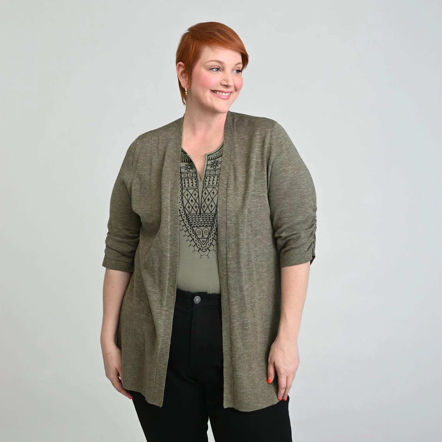 Christopher & Banks Ruched ¾ Sleeve Textured Cardigan - Image 7