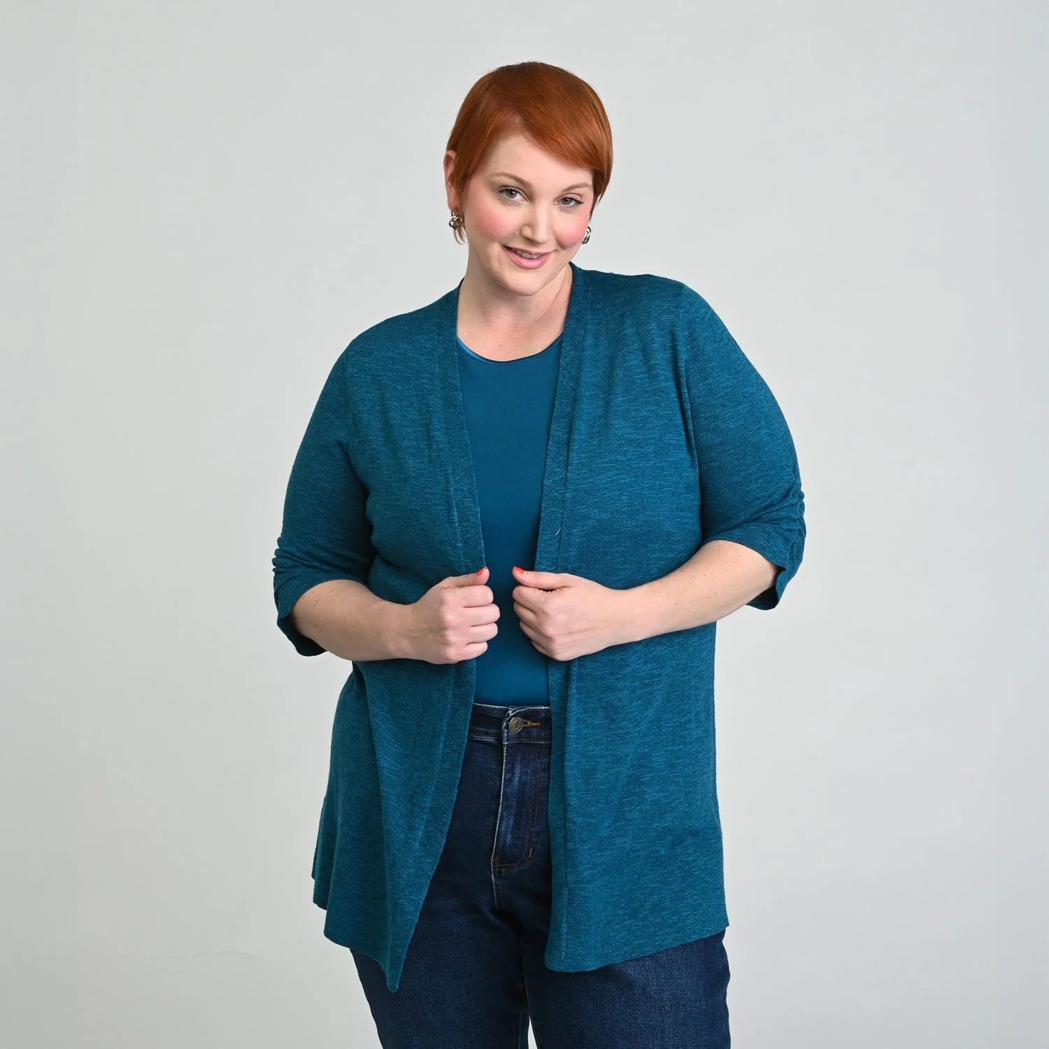 Christopher & Banks Ruched ¾ Sleeve Textured Cardigan - Image 8