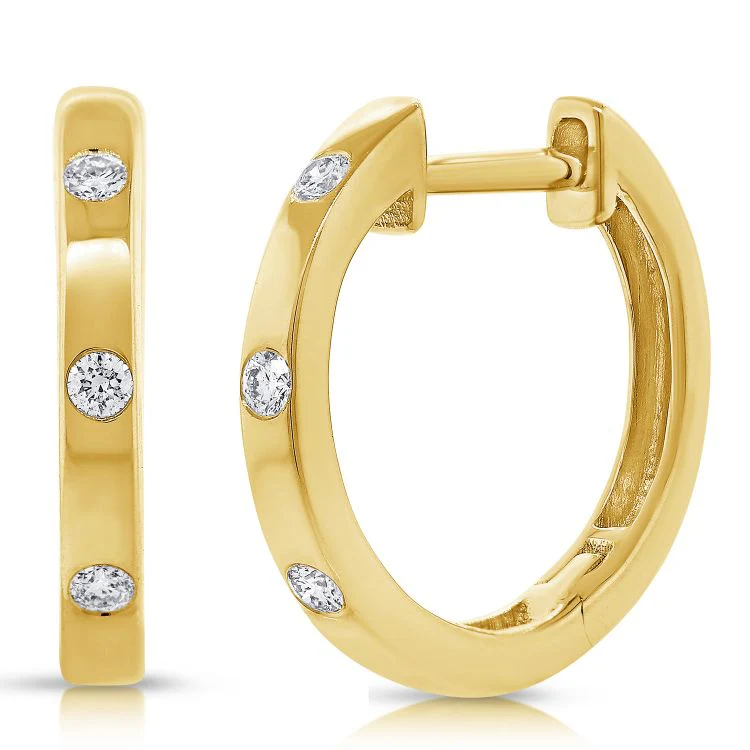 Sabrina Designs 14K Gold 0.07ctw Diamond Burnished Huggie Hoop Earrings - Image 2