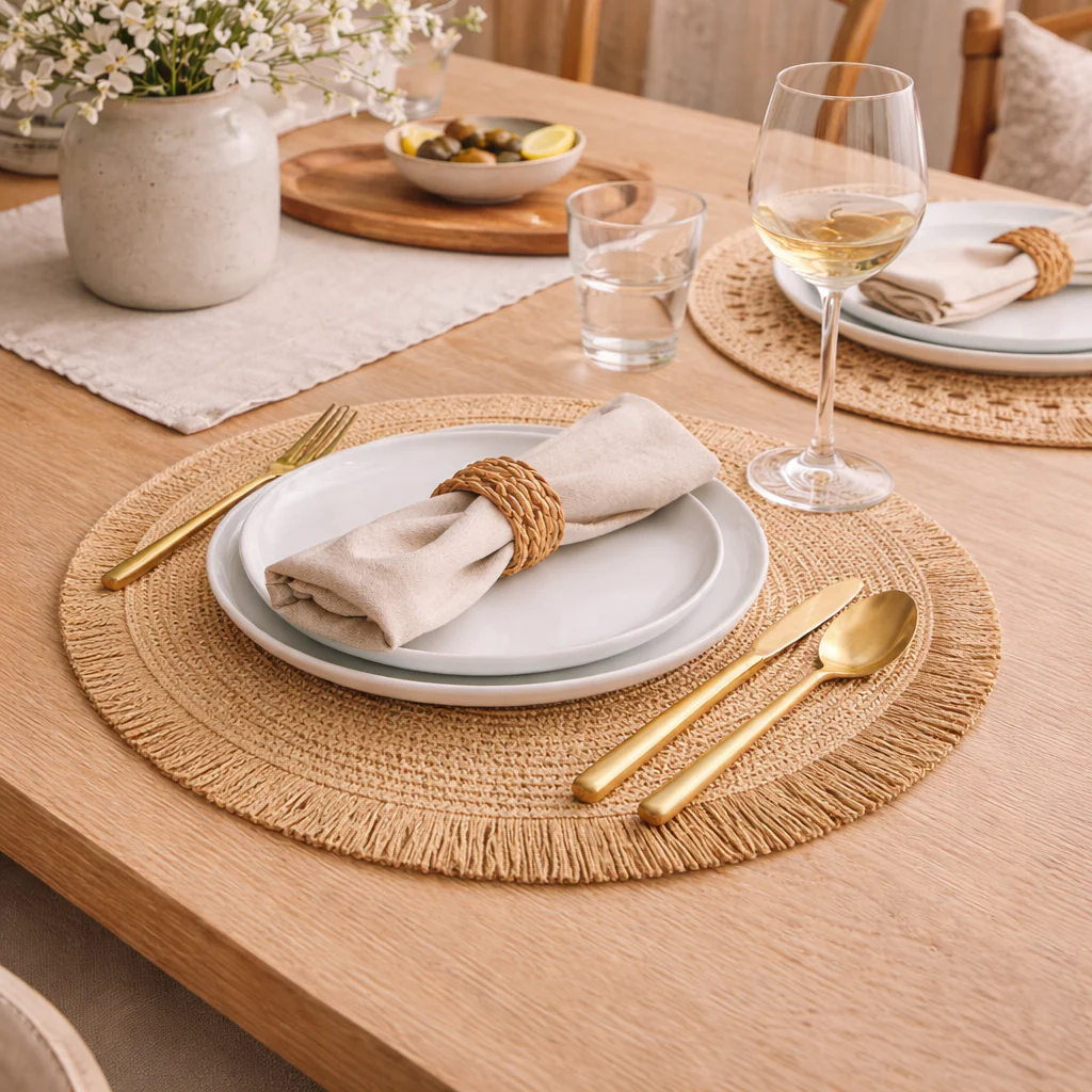 Busa Designs 15" Santorini Straw Fringe Placemats - Image 2