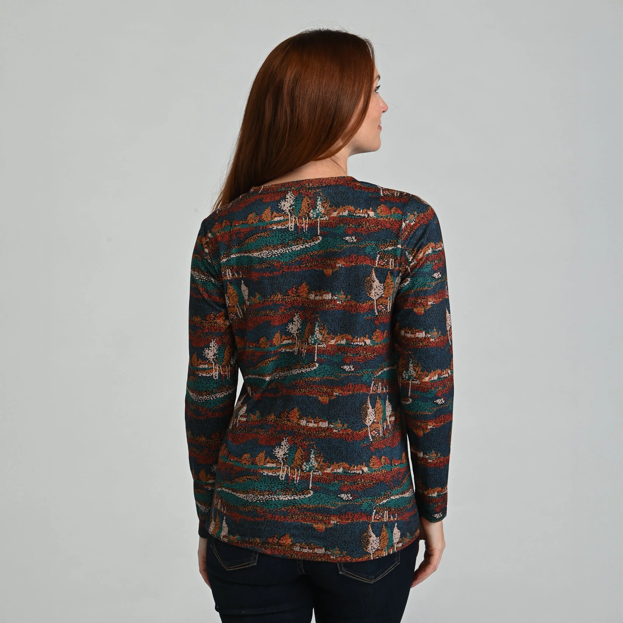 Christopher & Banks Scenic Print V Neck Long Sleeve Tee - Image 2