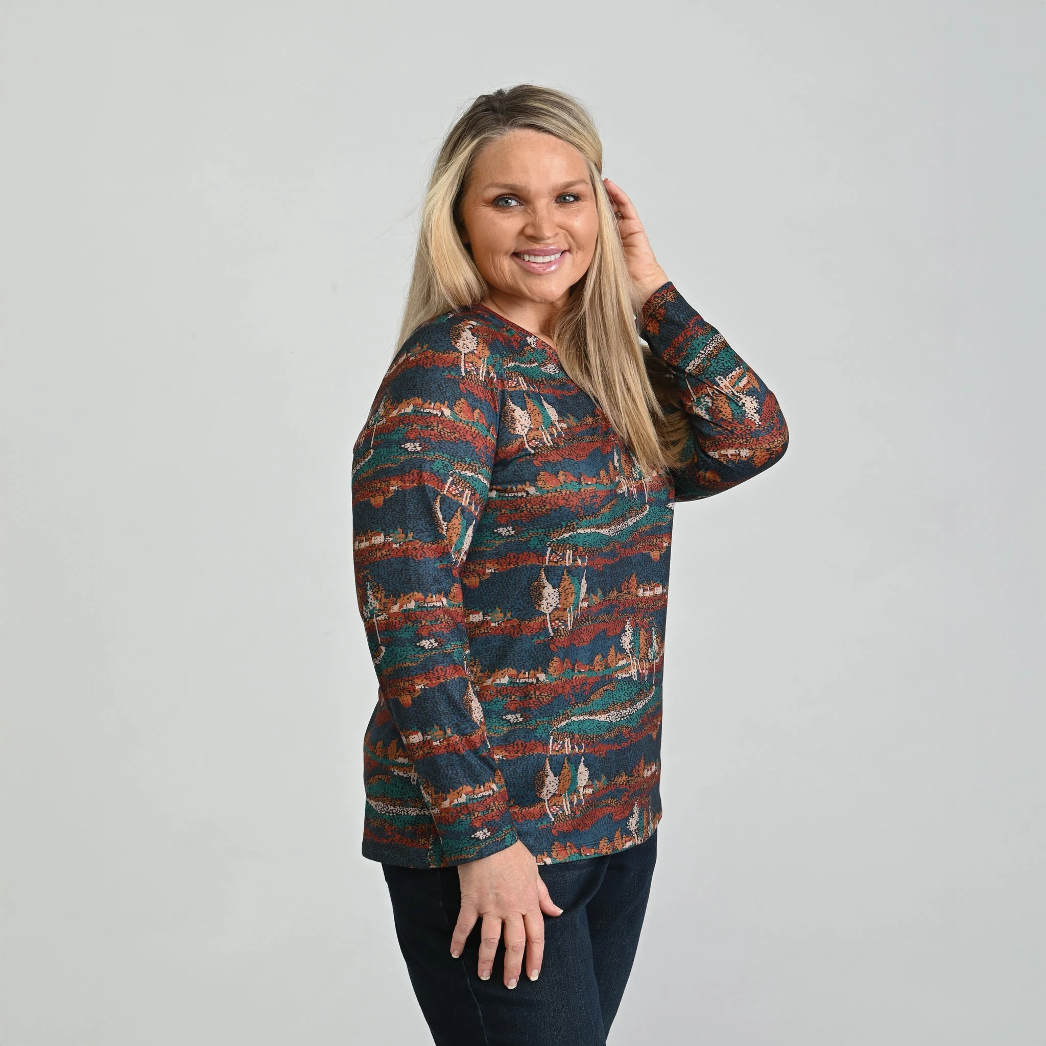 Christopher & Banks Scenic Print V Neck Long Sleeve Tee - Image 6