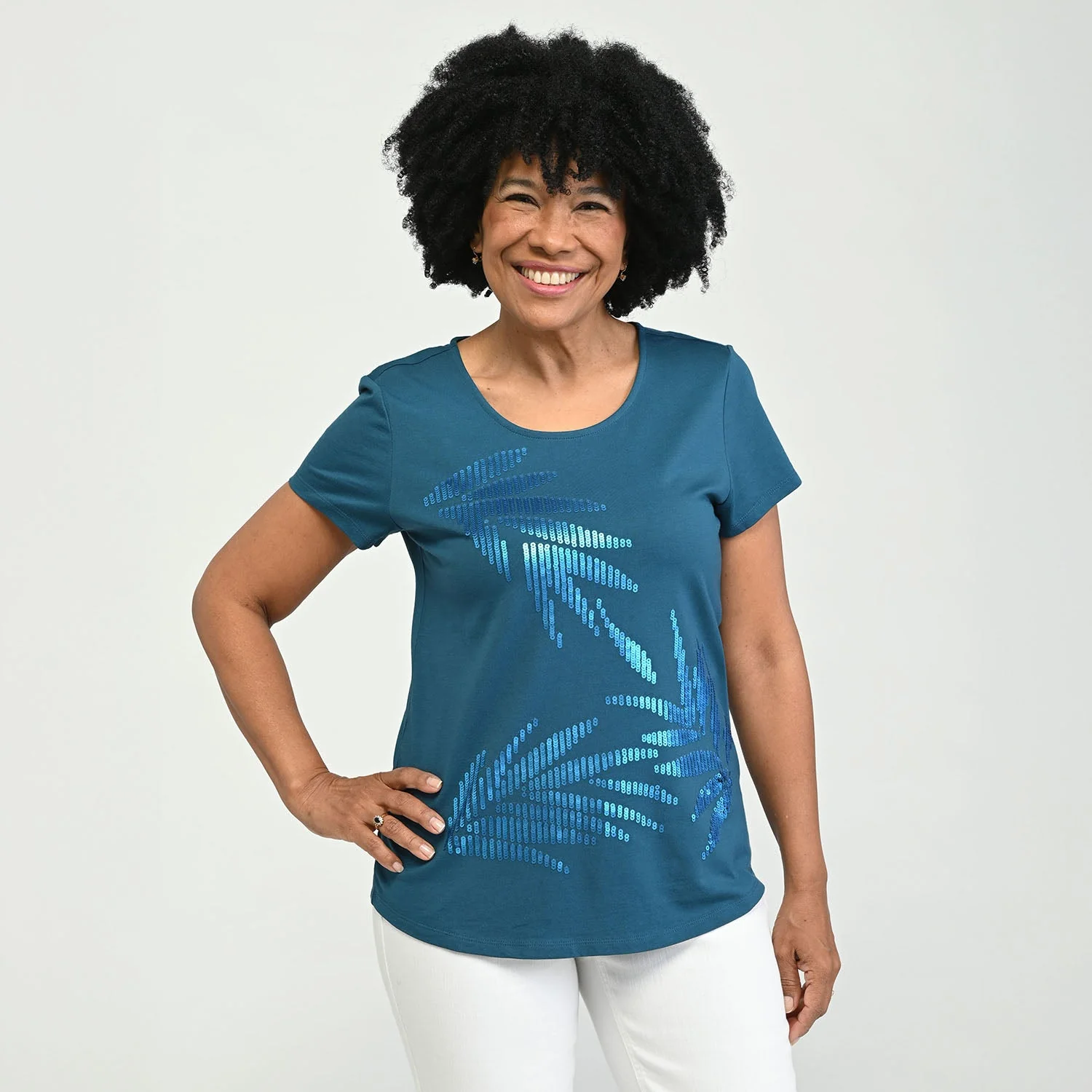 Christopher & Banks Sequined Palm Scoop Neck Tee - Image 2