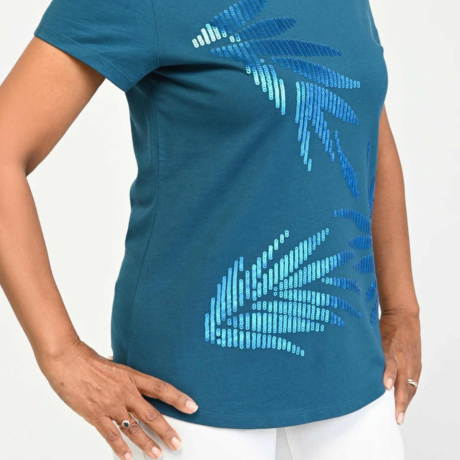 Christopher & Banks Sequined Palm Scoop Neck Tee - Image 4