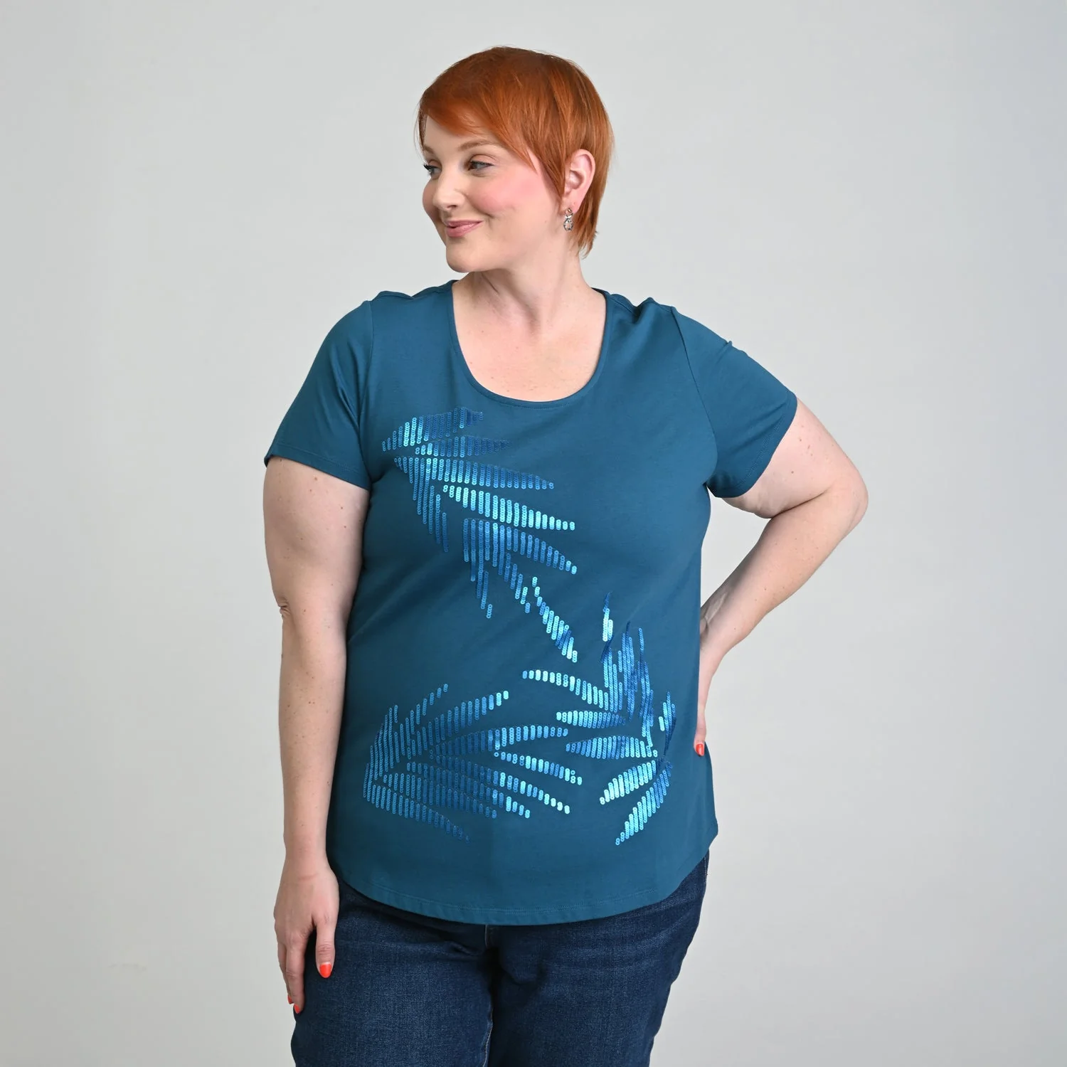 Christopher & Banks Sequined Palm Scoop Neck Tee - Image 5