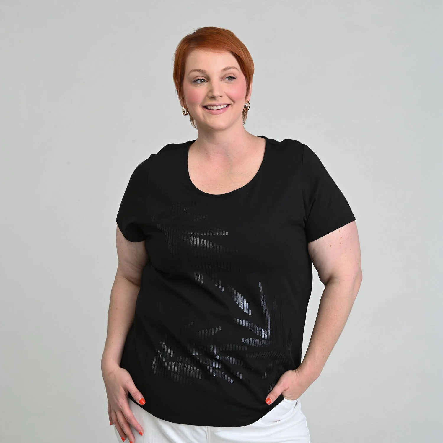 Christopher & Banks Sequined Palm Scoop Neck Tee - Image 6