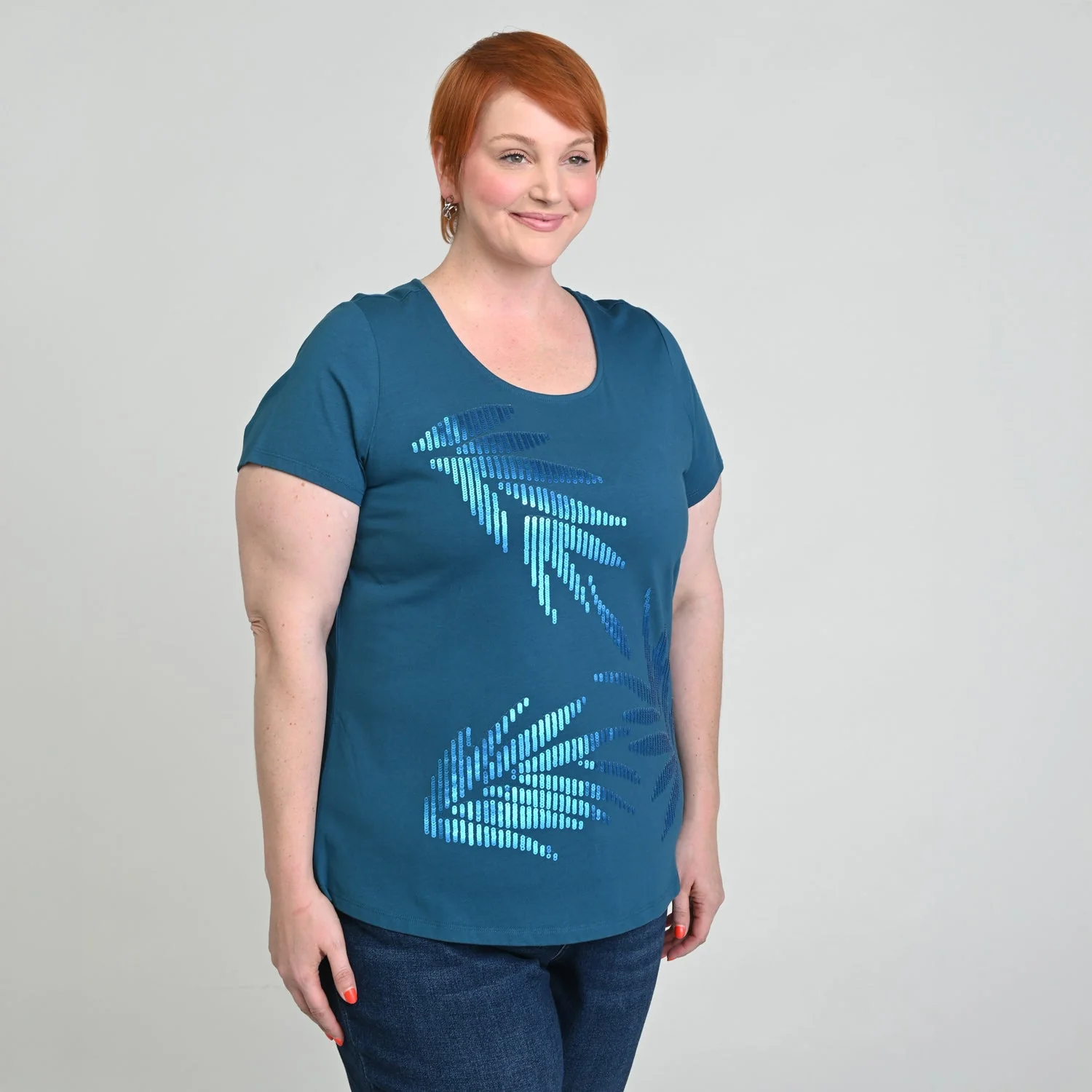 Christopher & Banks Sequined Palm Scoop Neck Tee - Image 8