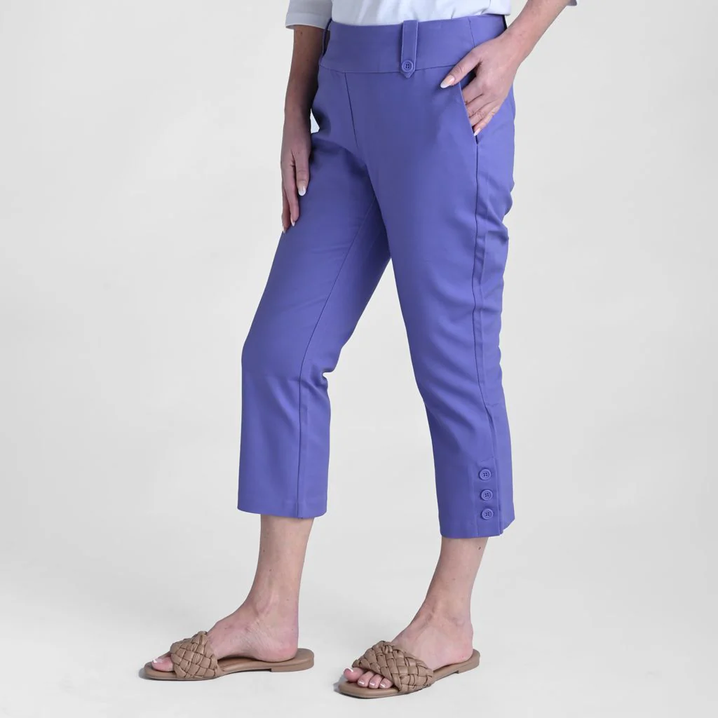 Christopher & Banks Signature Slimming Button Detail Aster Violet Pull On Capri - Image 3