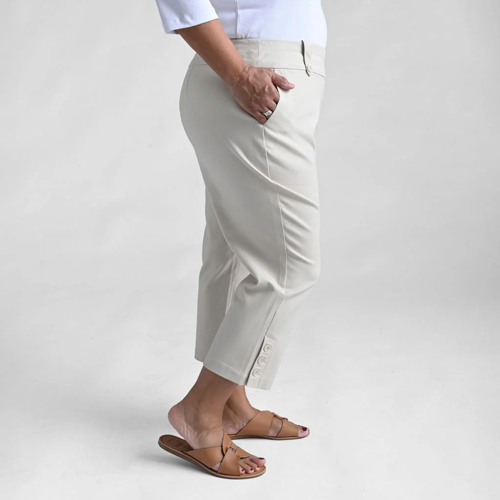 Christopher & Banks Signature Slimming Button Detail Oatmeal Pull On Capri - Image 4