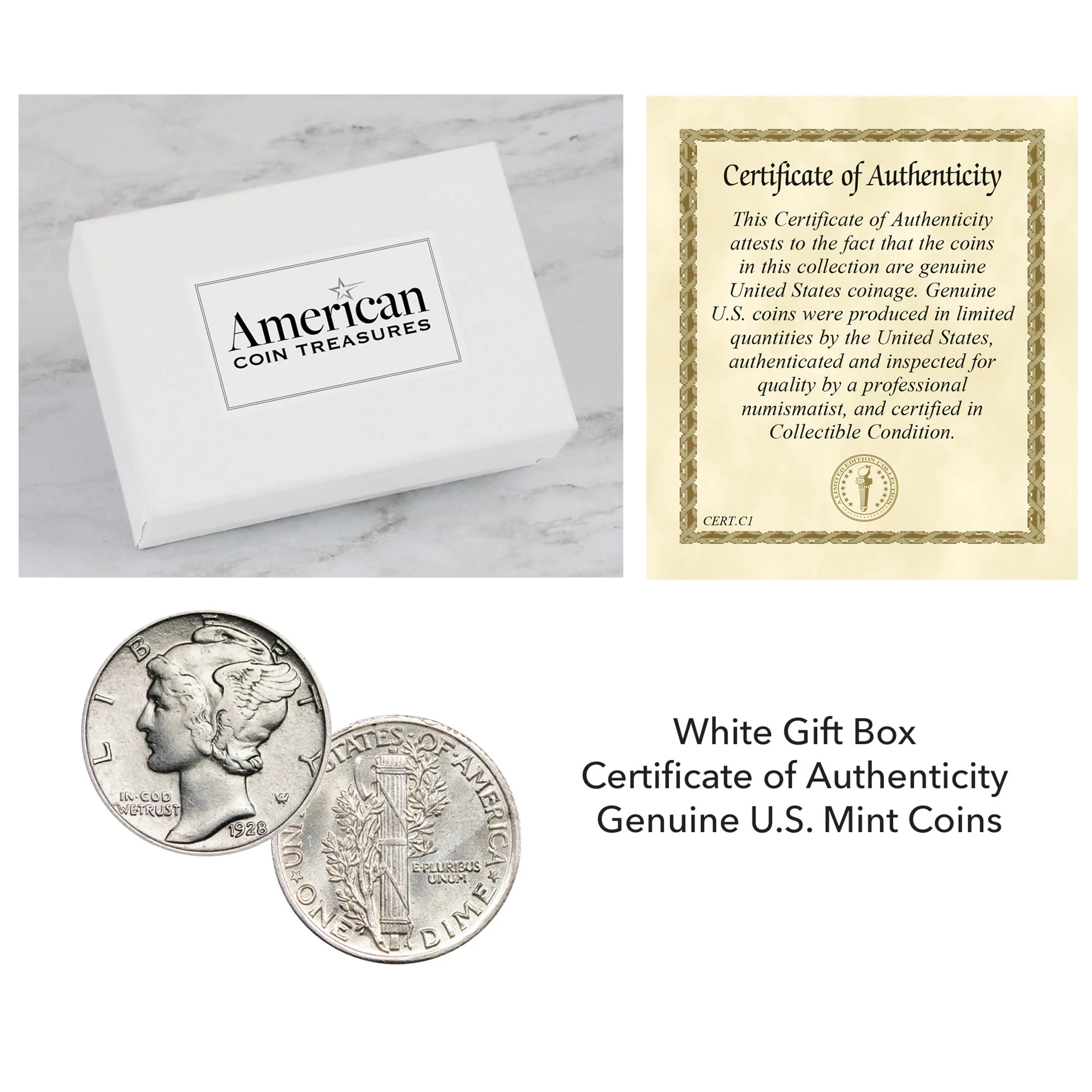 U.S. Silver Mercury Dime 1616-1945 Coin Pendant with 18" Chain - Image 2
