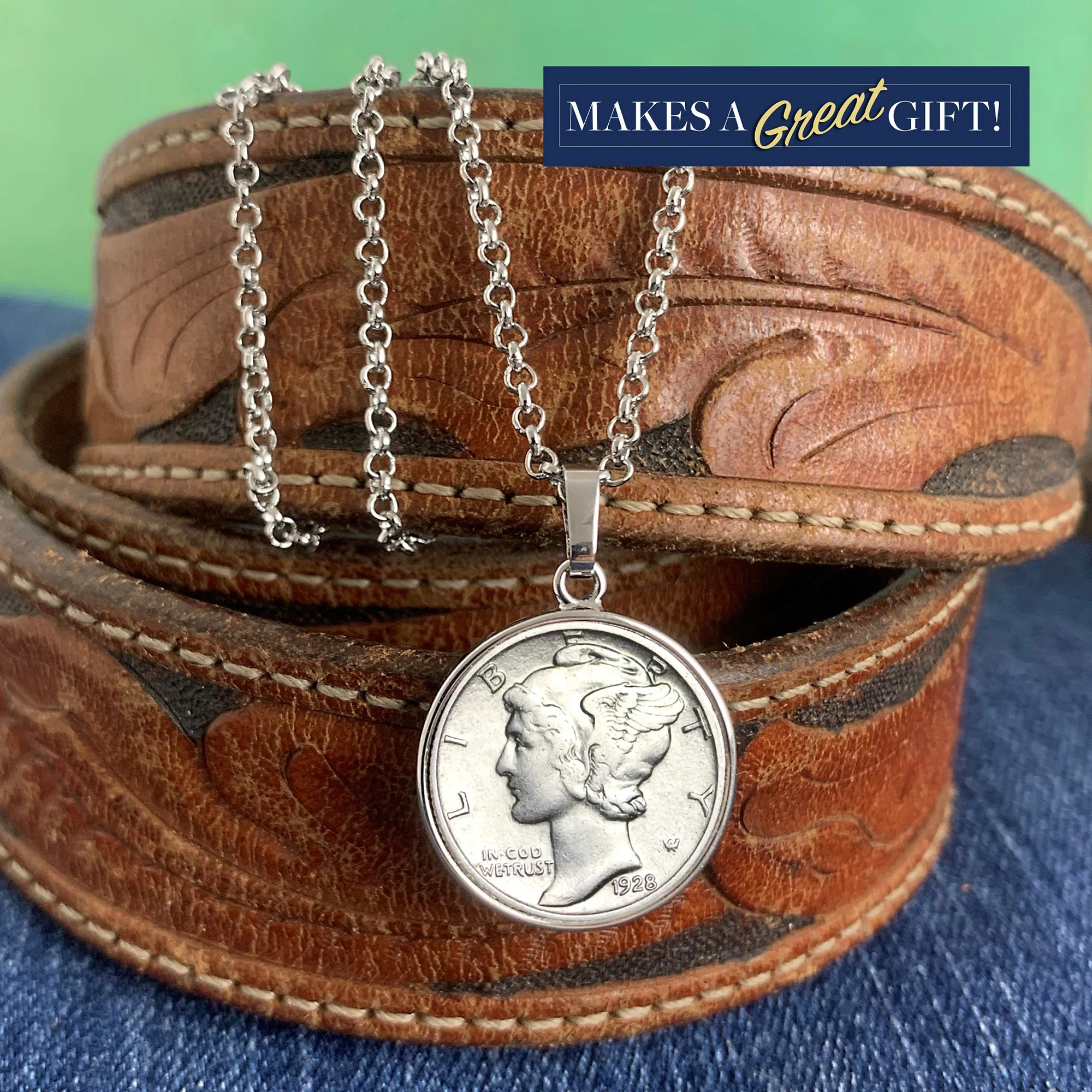 U.S. Silver Mercury Dime 1616-1945 Coin Pendant with 18" Chain - Image 3