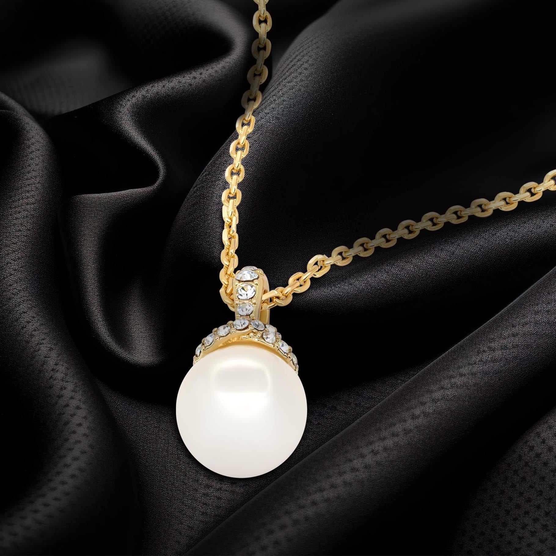 TRYNDI 18K Gold Plated "Radiant" 10mm Pearl Swarovski Crystal Necklace - Image 4