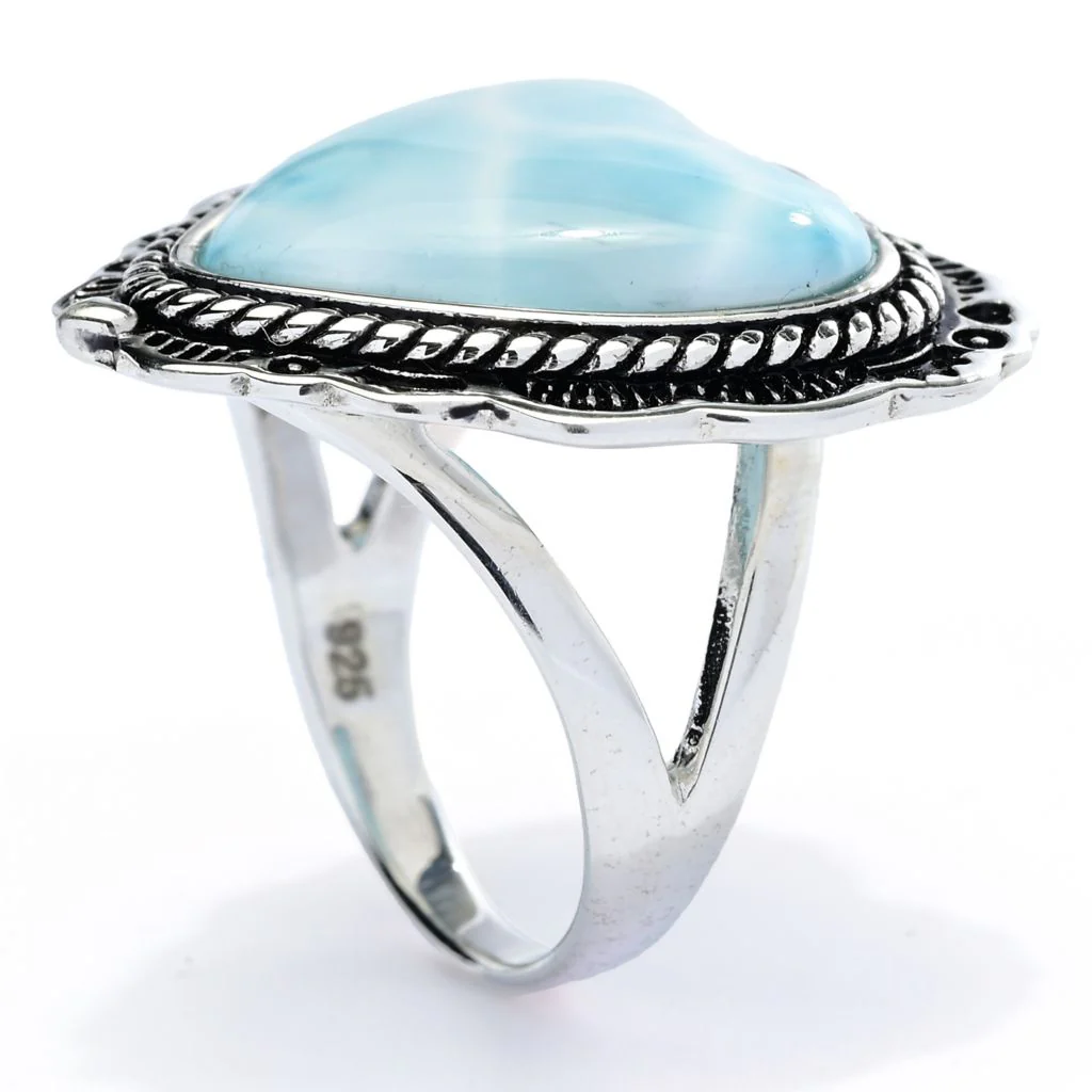 Southwest Elements 16x16mm Heart Shape Larimar Scallop Edge Ring - Image 2