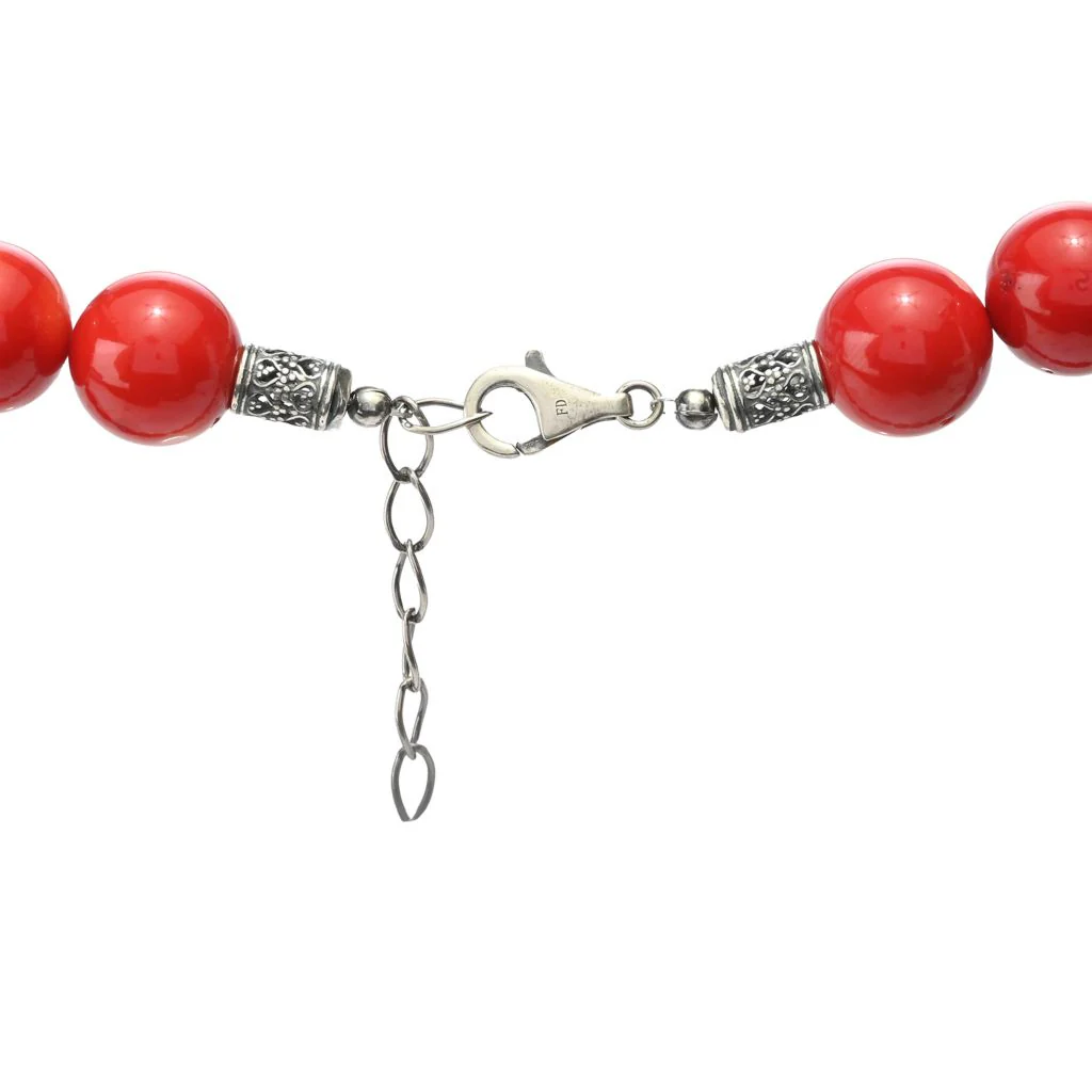 Southwest Elements Sterling Silver 16mm Red Bamboo Coral Necklace - Image 2