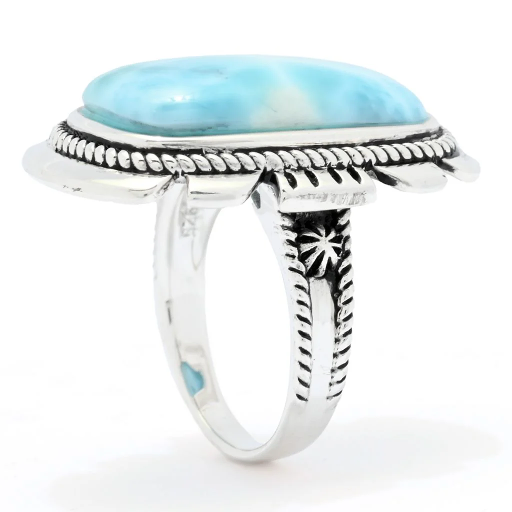 Southwest Elements Sterling Silver 23x14mm Cushion Shape Larimar Beaded Halo Ring - Image 2