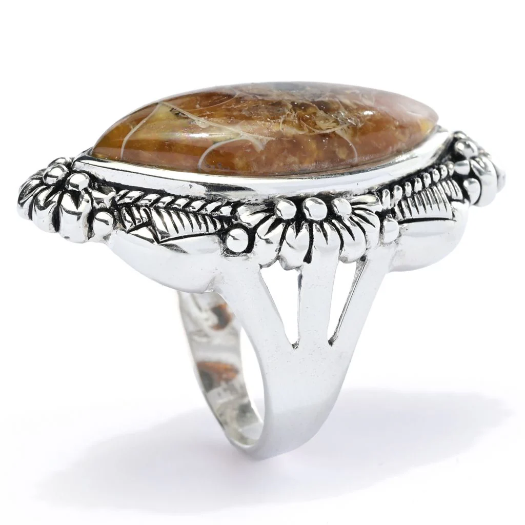 Southwest Elements Sterling Silver 24x12mm Marquise Shape Ammonite Shell Ring - Image 2
