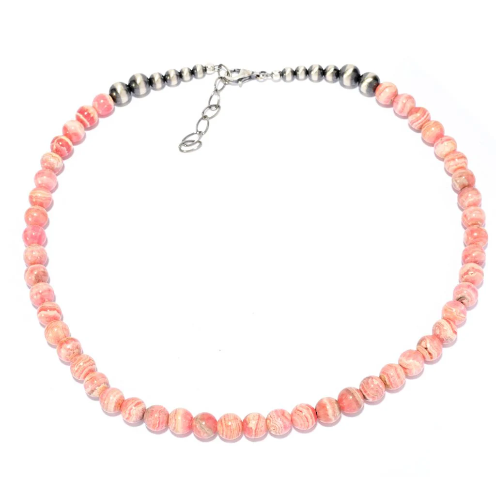 Southwest Elements Sterling Silver 8mm Rhodochrosite Bead 18" Necklace - Image 2