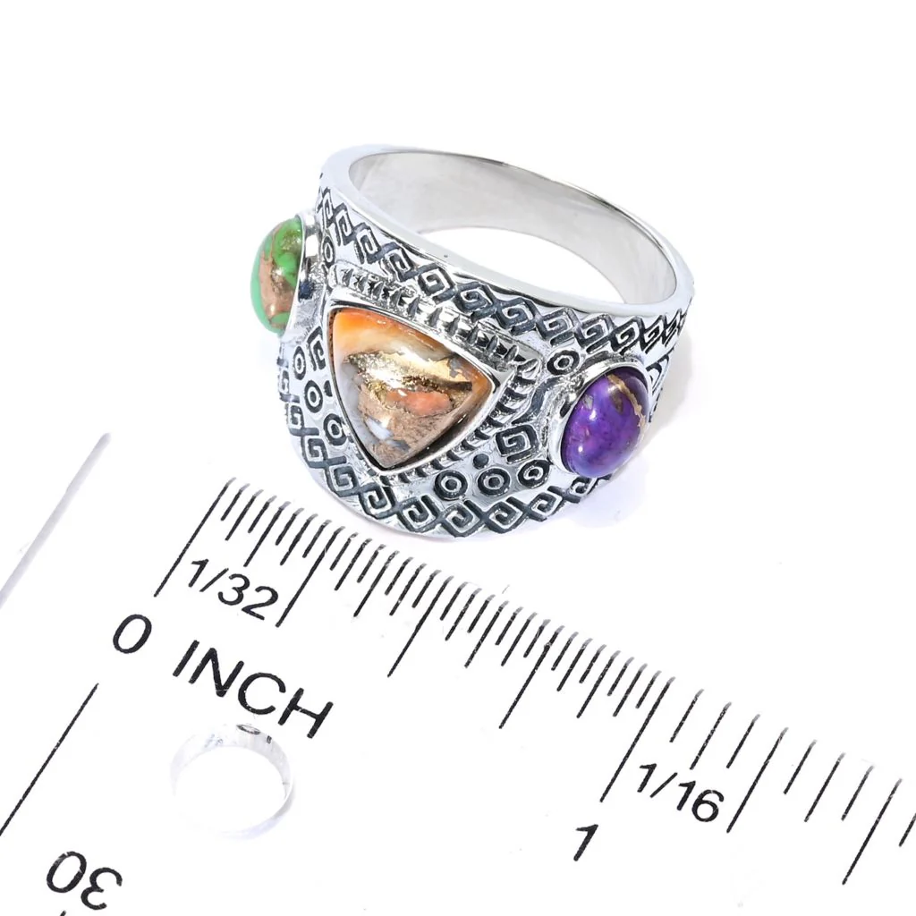 Southwest Elements Sterling Silver Choice of Mohave Turquoise 3-Stone Ring - Image 3