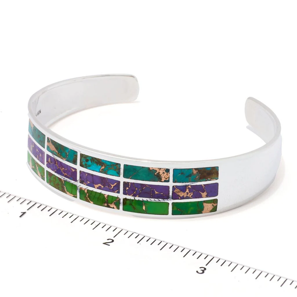 Southwest Elements Sterling Silver Colors of Mohave Turquoise Inlay Bracelet - Image 2