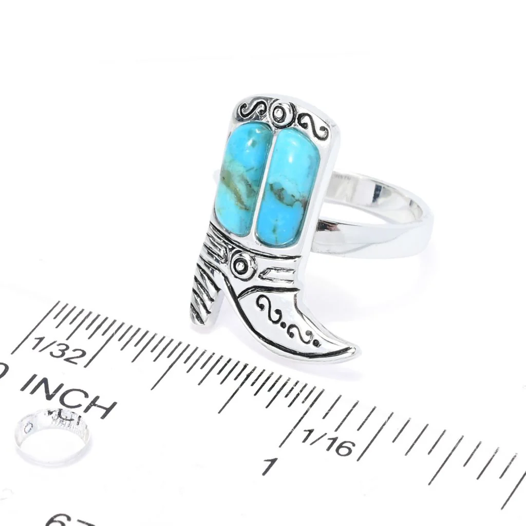 Southwest Elements Sterling Silver Kingman Turquoise Cowboy Boot Ring - Image 2