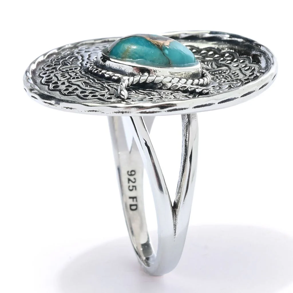 Southwest Elements Sterling Silver Kingman Turquoise Cowboy Hat Ring - Image 2