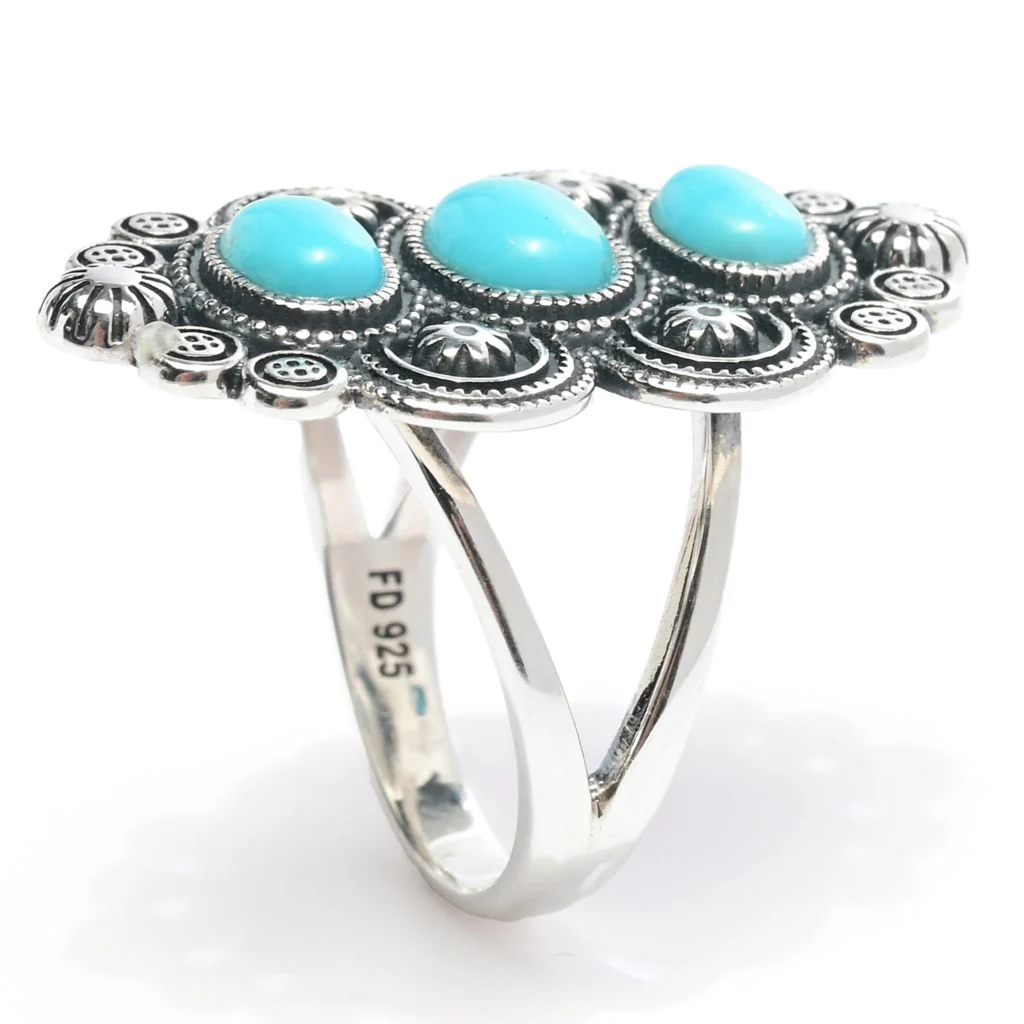 Southwest Elements Sterling Silver Sleeping Beauty Turquoise 3-Stone Ring - Image 2