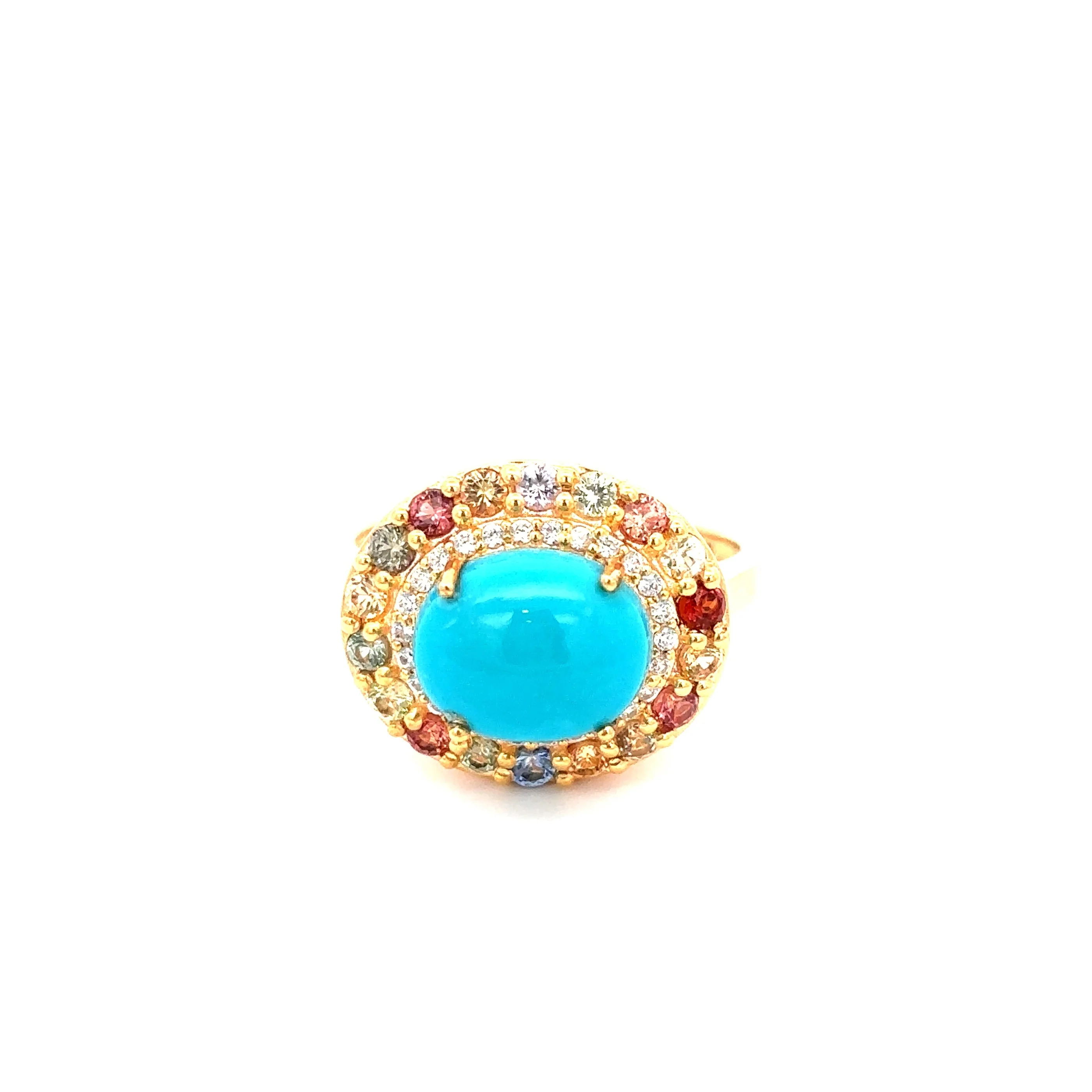 Sterling Silver 10x8mm Oval Sleeping Beauty Turq & Gemstone Halo East-West Ring - Image 4