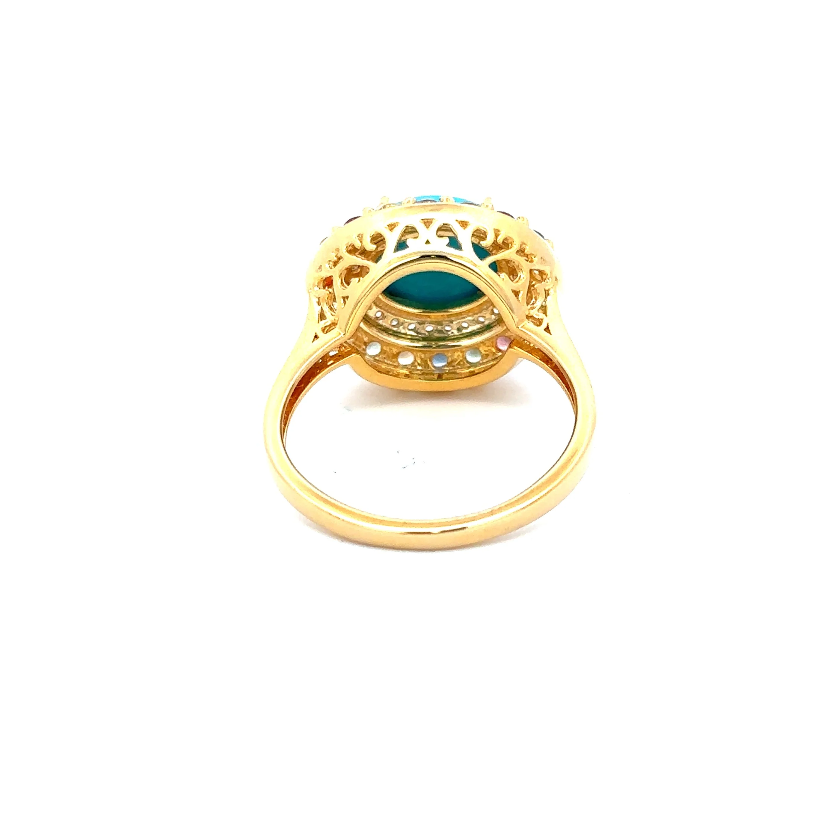 Sterling Silver 10x8mm Oval Sleeping Beauty Turq & Gemstone Halo East-West Ring - Image 5