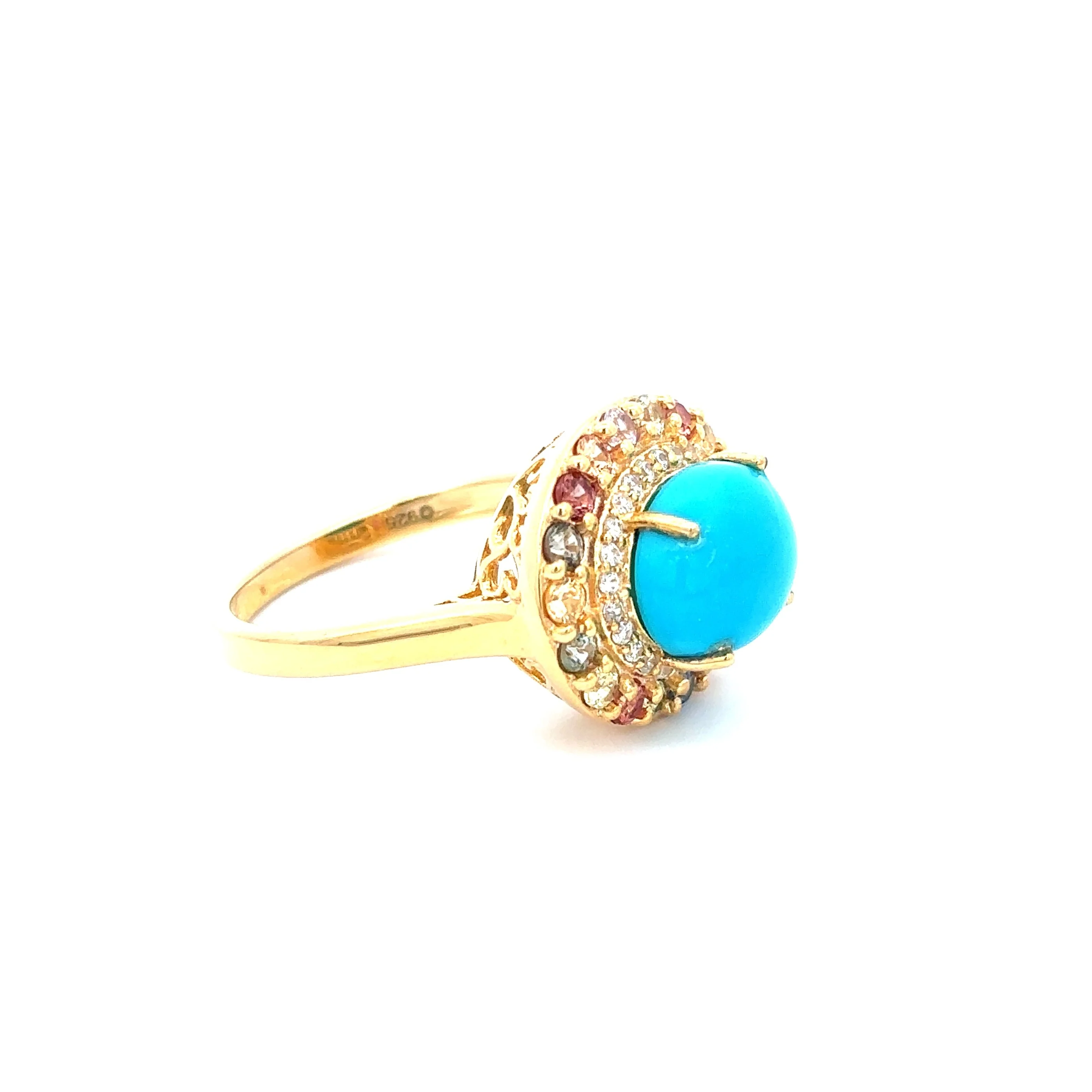 Sterling Silver 10x8mm Oval Sleeping Beauty Turq & Gemstone Halo East-West Ring - Image 7
