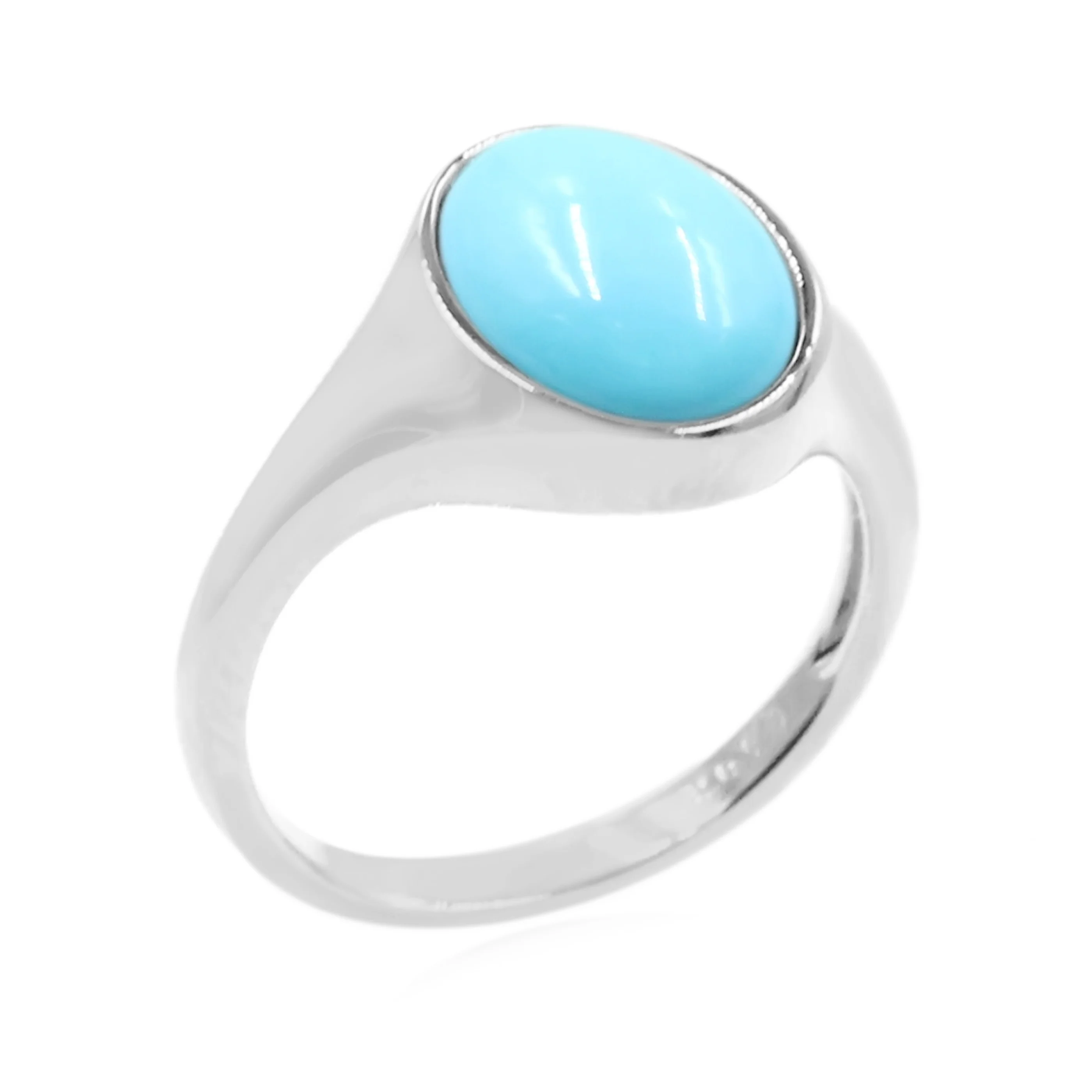 Sterling Silver 11x9mm Oval Sleeping Beauty Turquoise Modern Solitaire Ring - Image 4