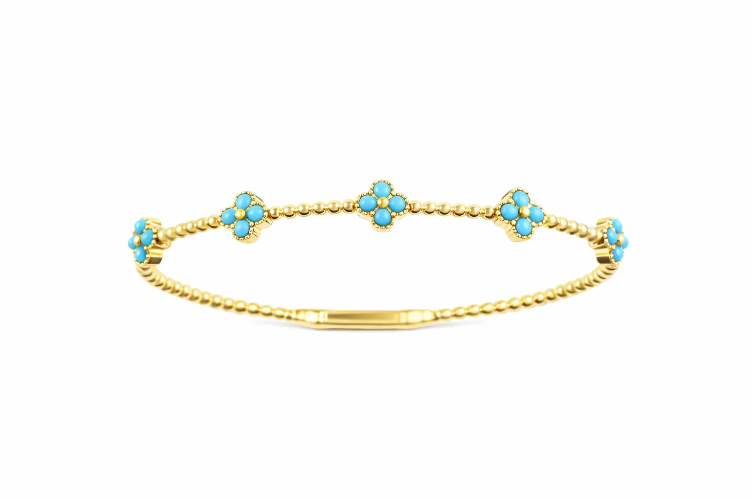 Sterling Silver 2mm Round Sleeping Beauty Turq Cluster Beaded Bangle Bracelet - Image 2