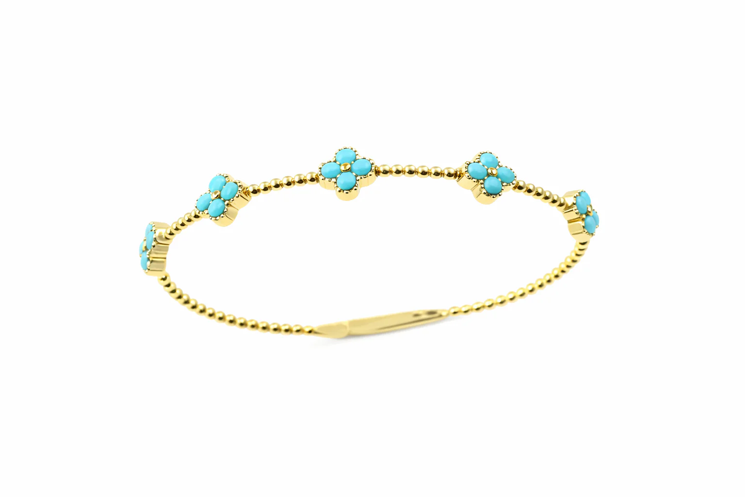 Sterling Silver 2mm Round Sleeping Beauty Turq Cluster Beaded Bangle Bracelet - Image 4