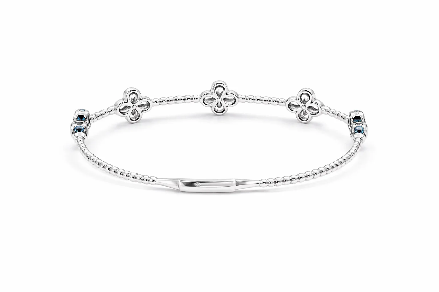 Sterling Silver 2mm Round Sleeping Beauty Turq Cluster Beaded Bangle Bracelet - Image 5