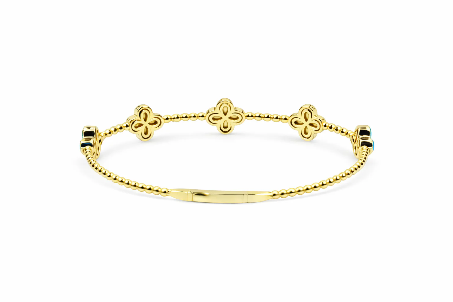 Sterling Silver 2mm Round Sleeping Beauty Turq Cluster Beaded Bangle Bracelet - Image 6