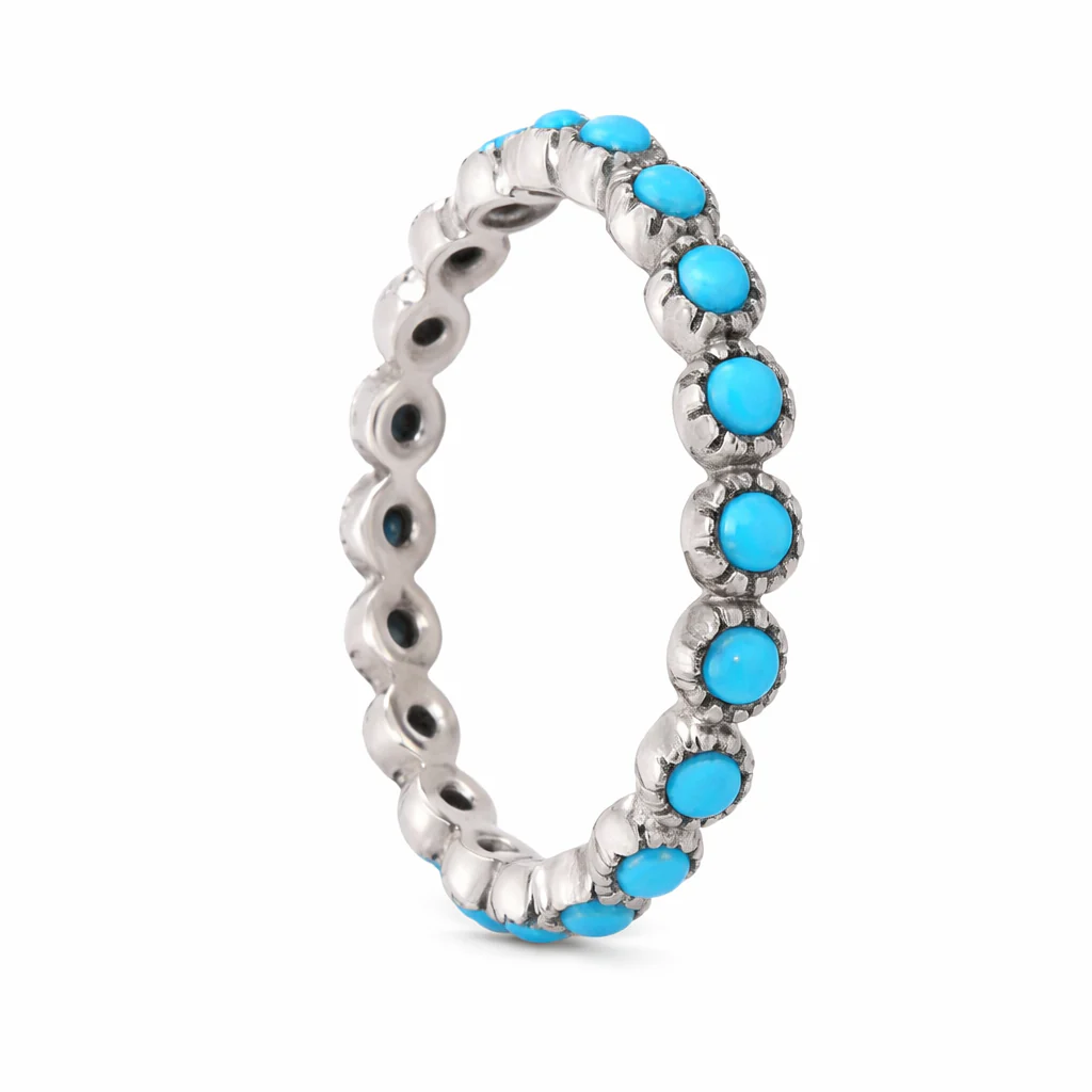 Sterling Silver 2mm Sleeping Beauty Turquoise Eternity Band Ring - Image 2