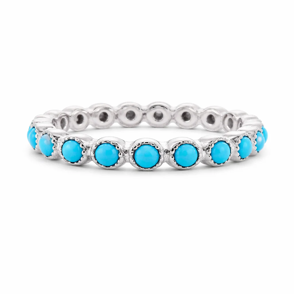 Sterling Silver 2mm Sleeping Beauty Turquoise Eternity Band Ring - Image 3