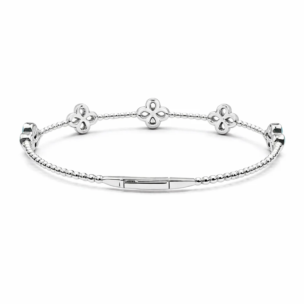 Sterling Silver 3mm Round Sleeping Beauty Turq Cluster Beaded Bangle Bracelet - Image 3