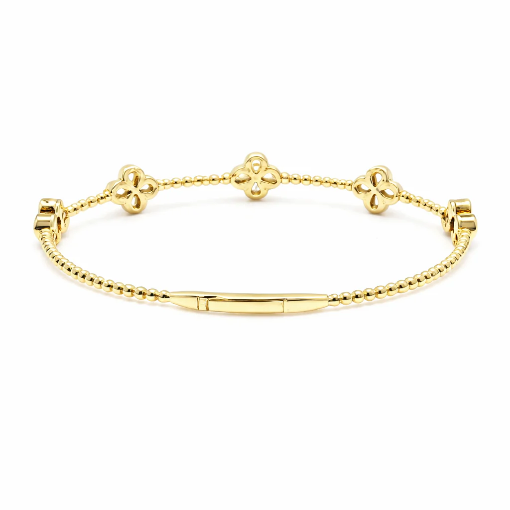 Sterling Silver 3mm Round Sleeping Beauty Turq Cluster Beaded Bangle Bracelet - Image 4