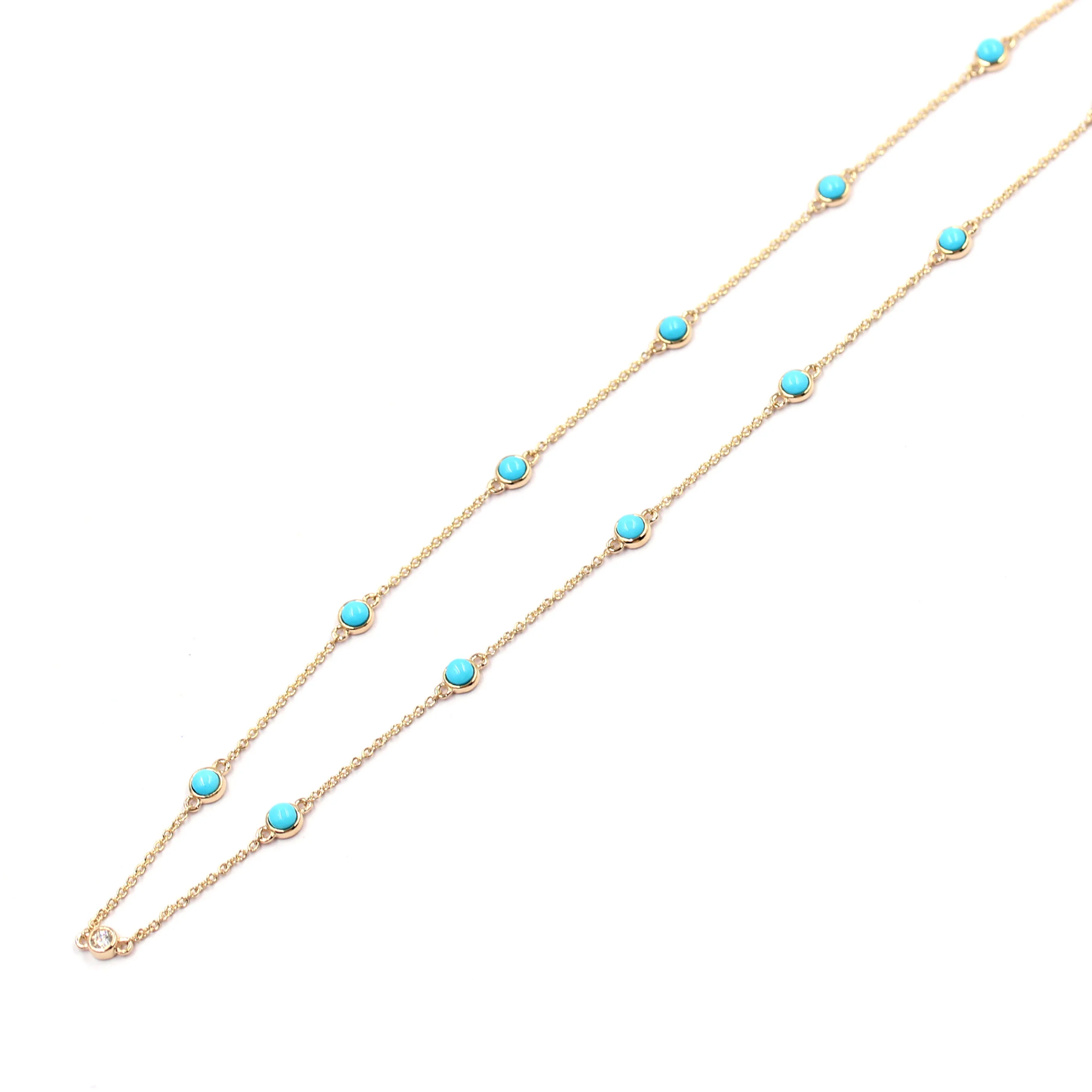 Sterling Silver 3mm Sleeping Beauty Turq & Bezel-Set White Topaz Station 16" Necklace + 2" Ext - Image 3