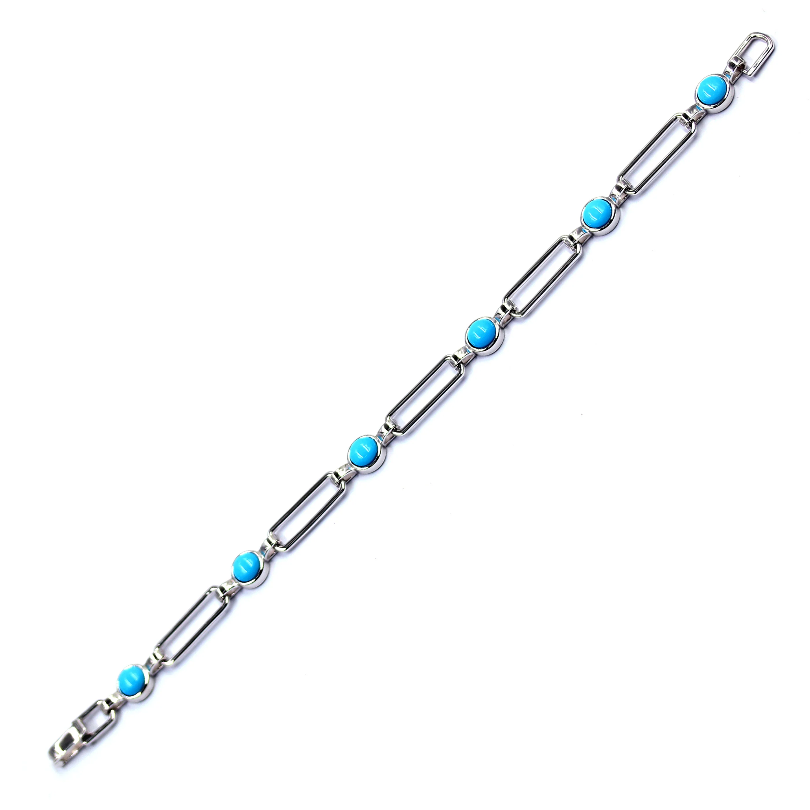 Sterling Silver 6mm Round Sleeping Beauty Turq Paperclip Link Station Bracelet - Image 3